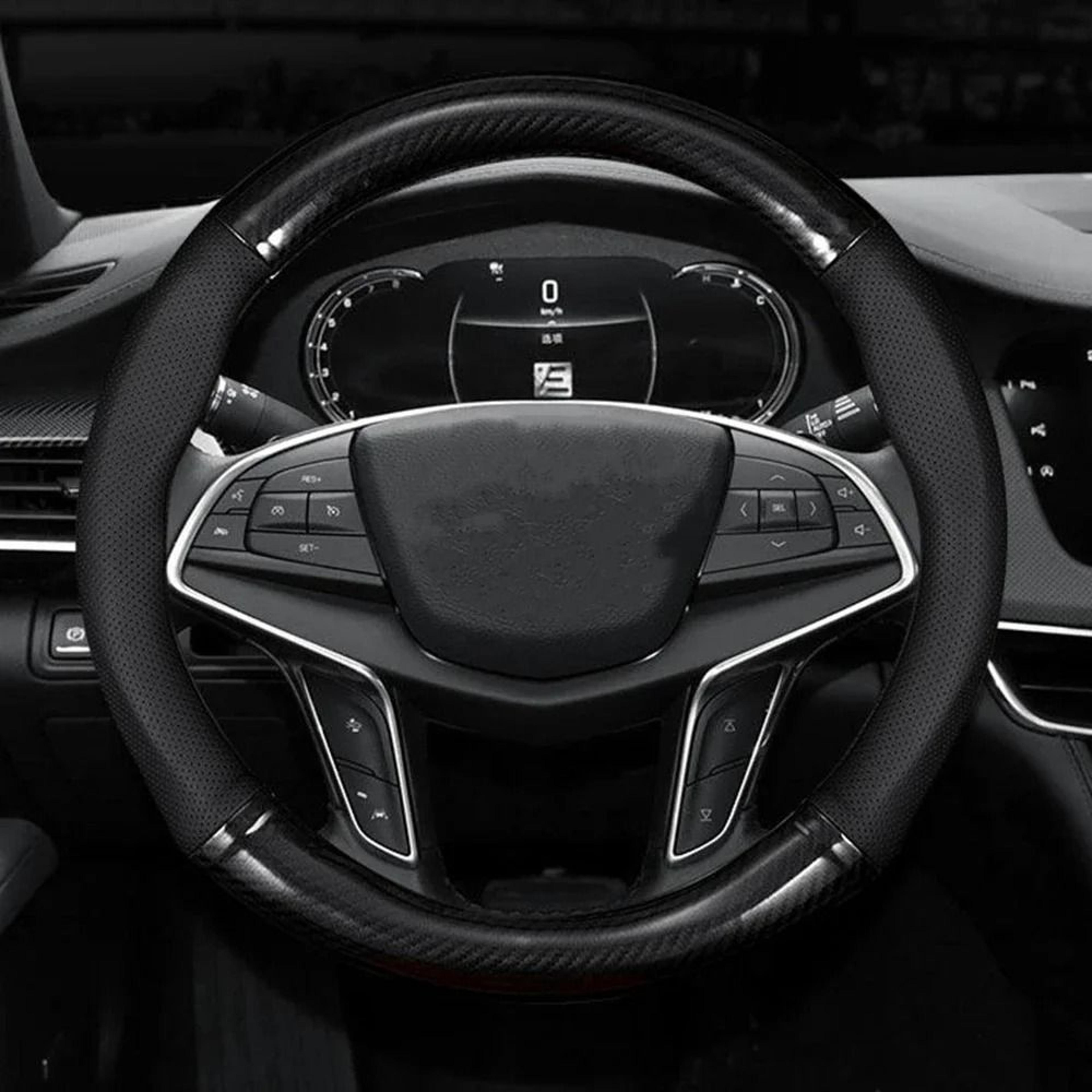 carbon fiber leather car steering wheel cover anti slip universal fit