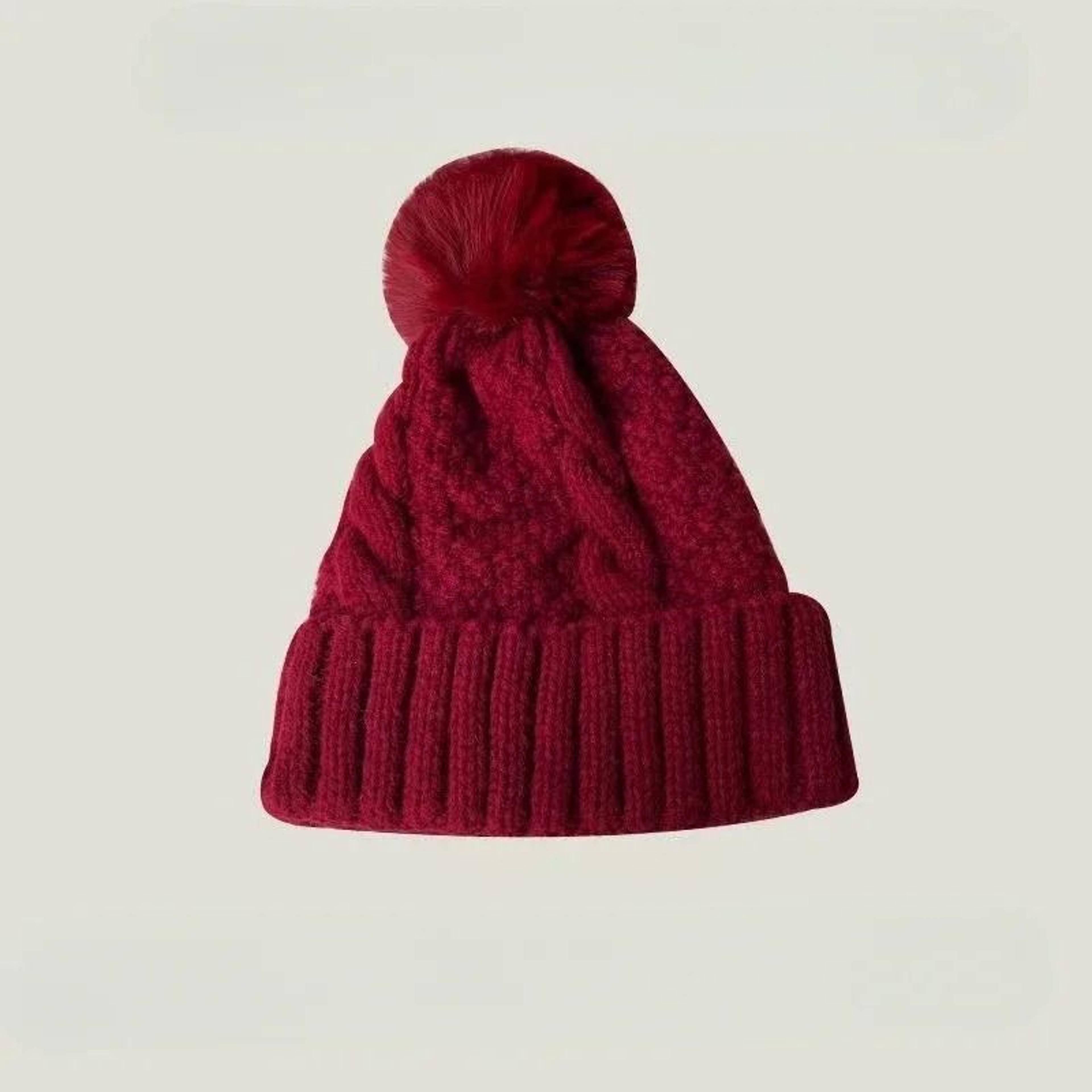 Winter Knit Beanie Hat With Fur Pompom Warm Velvet Lined Cap 5