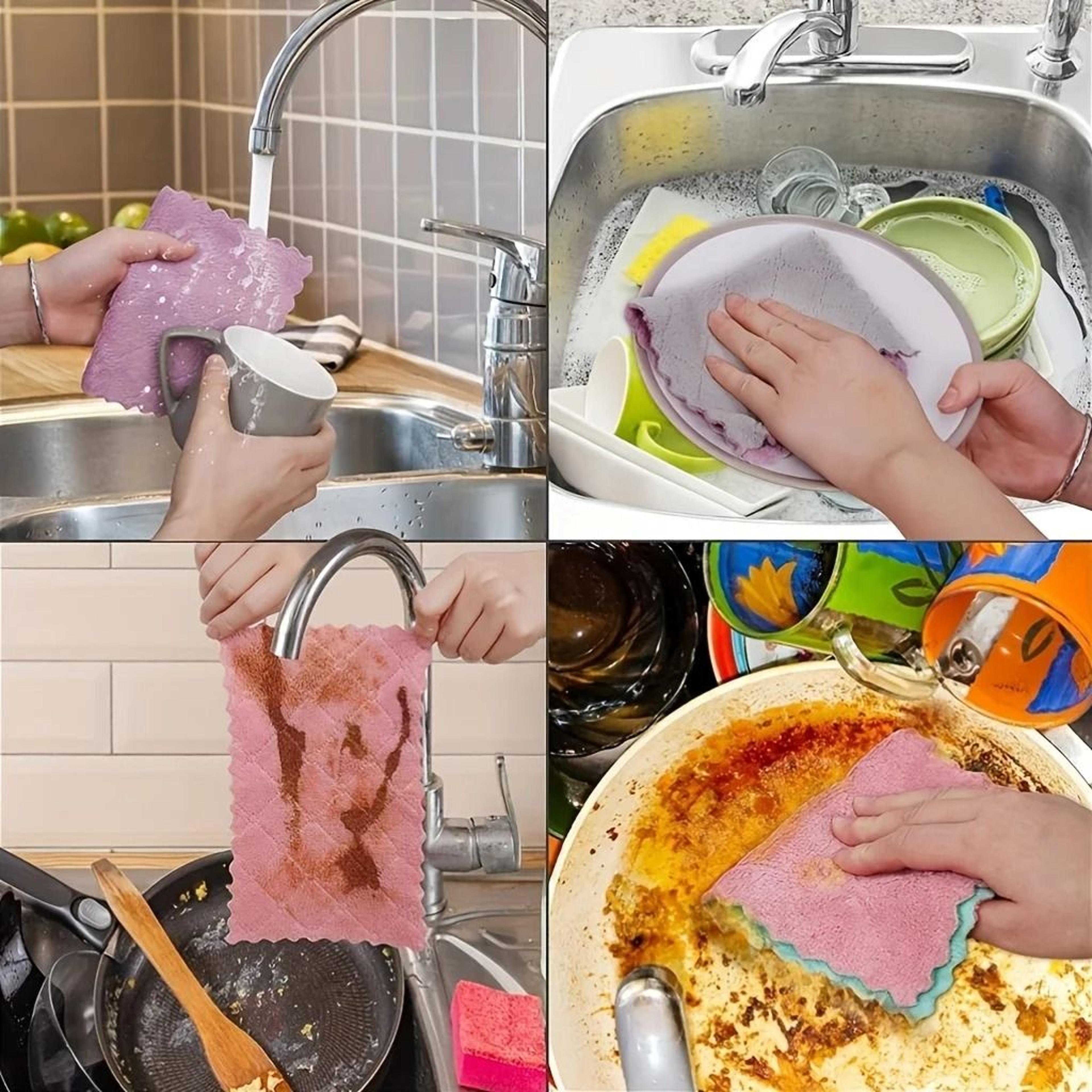 Double Sided Microfiber Dish Cloth Set Reusable Kitchen Cleaning Towels For Dishes And Surfaces 3