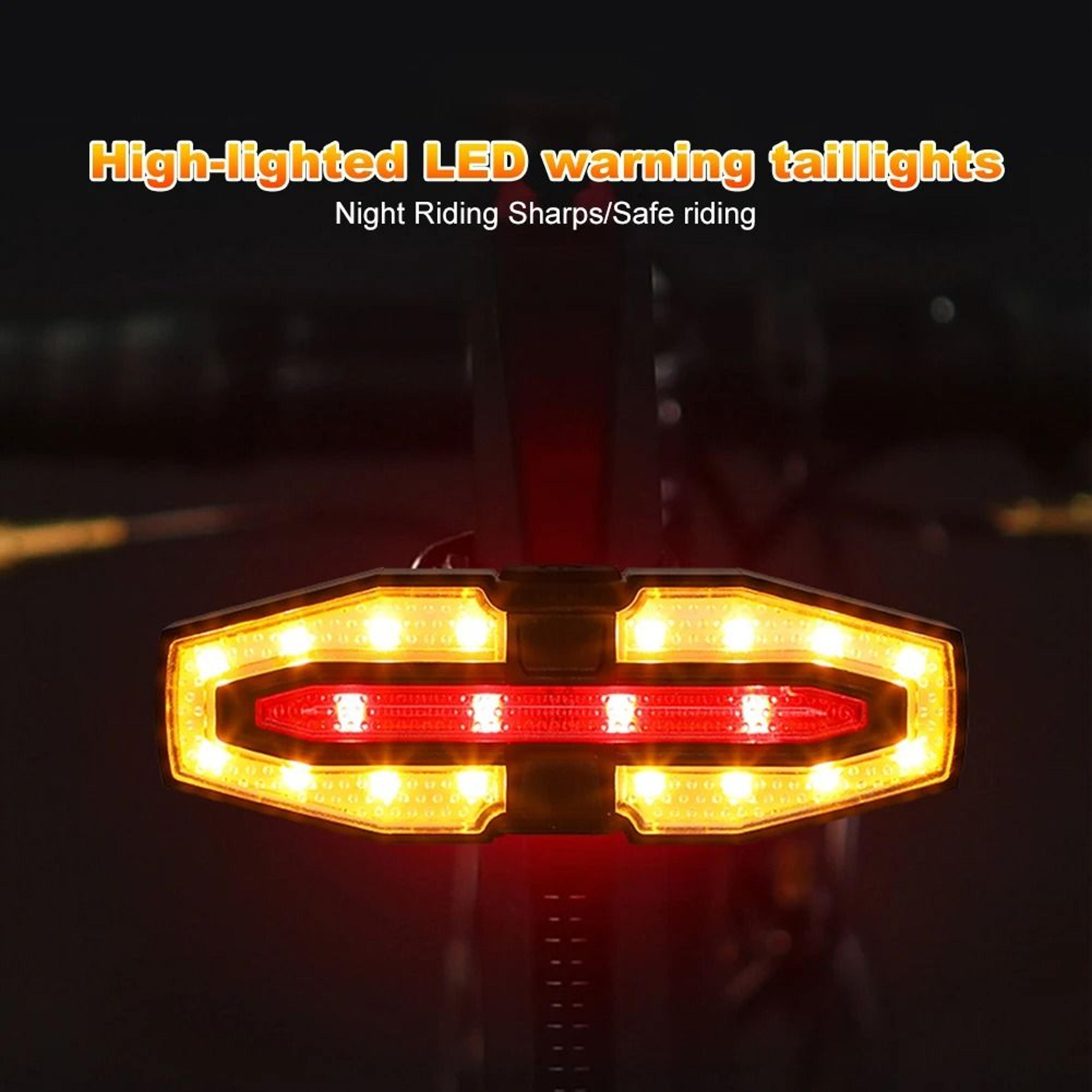Solar LED Bicycle Turn Signal Taillight With Remote Control Type C Rechargeable 6