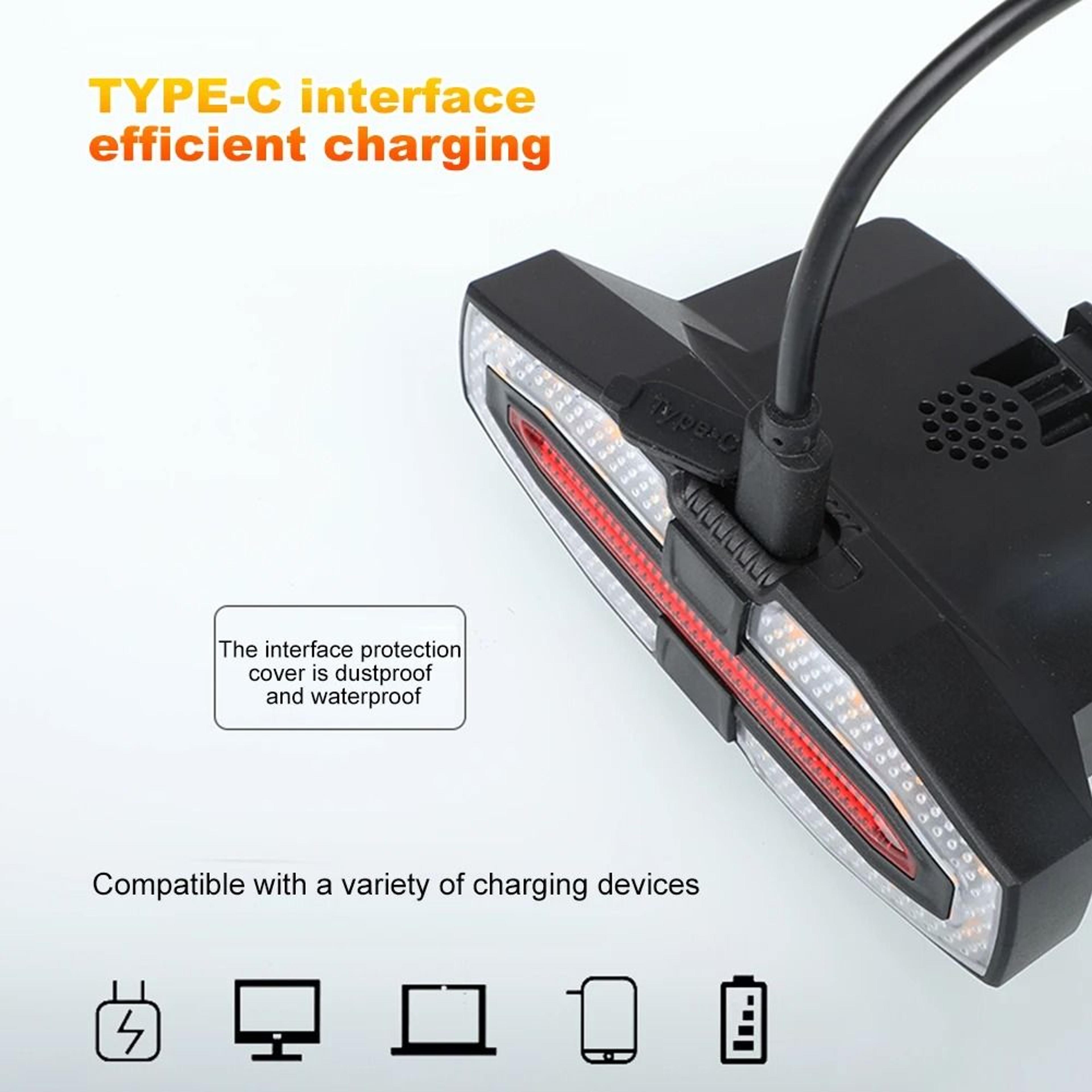 Solar LED Bicycle Turn Signal Taillight With Remote Control Type C Rechargeable 7