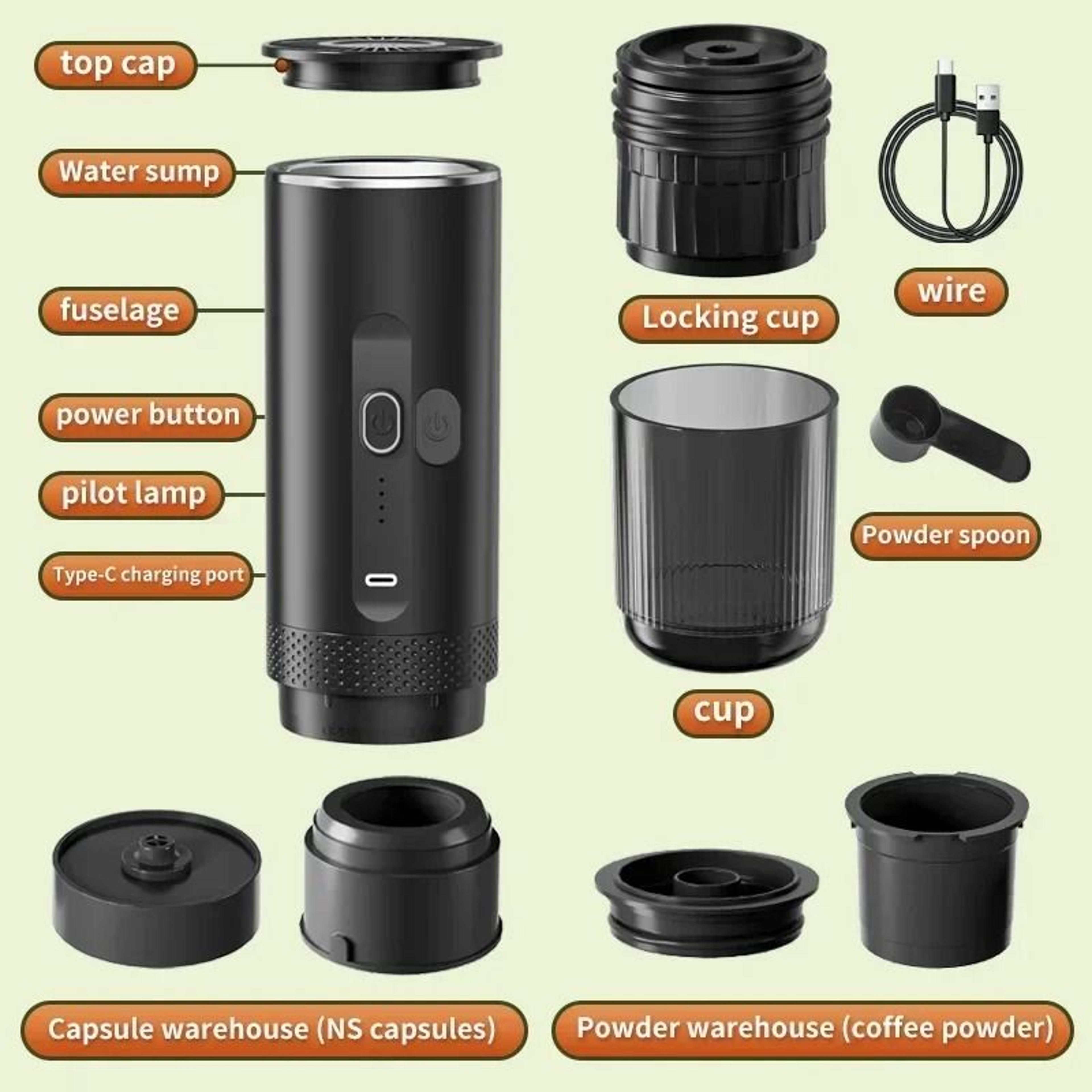 TINSOL 3 In 1 Wireless Portable Espresso Machine Travel Coffee Maker 5