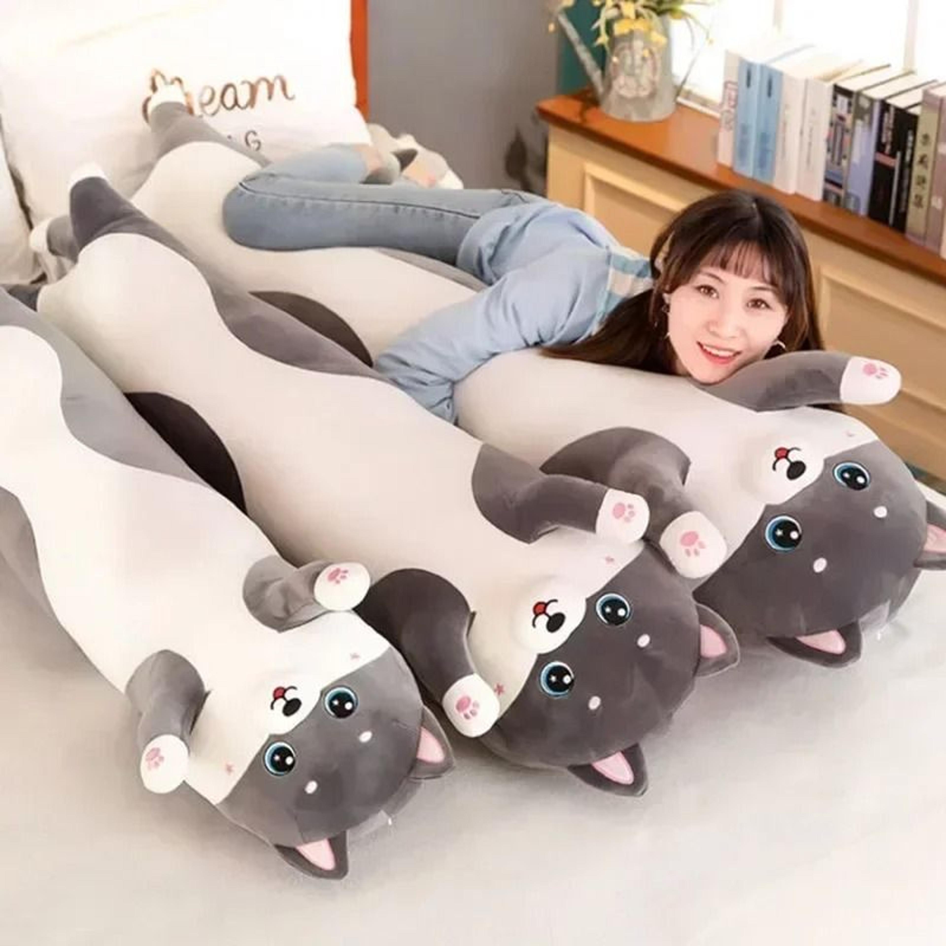 cute husky body pillow long plush side sleeper pillow soft bed decorative gift