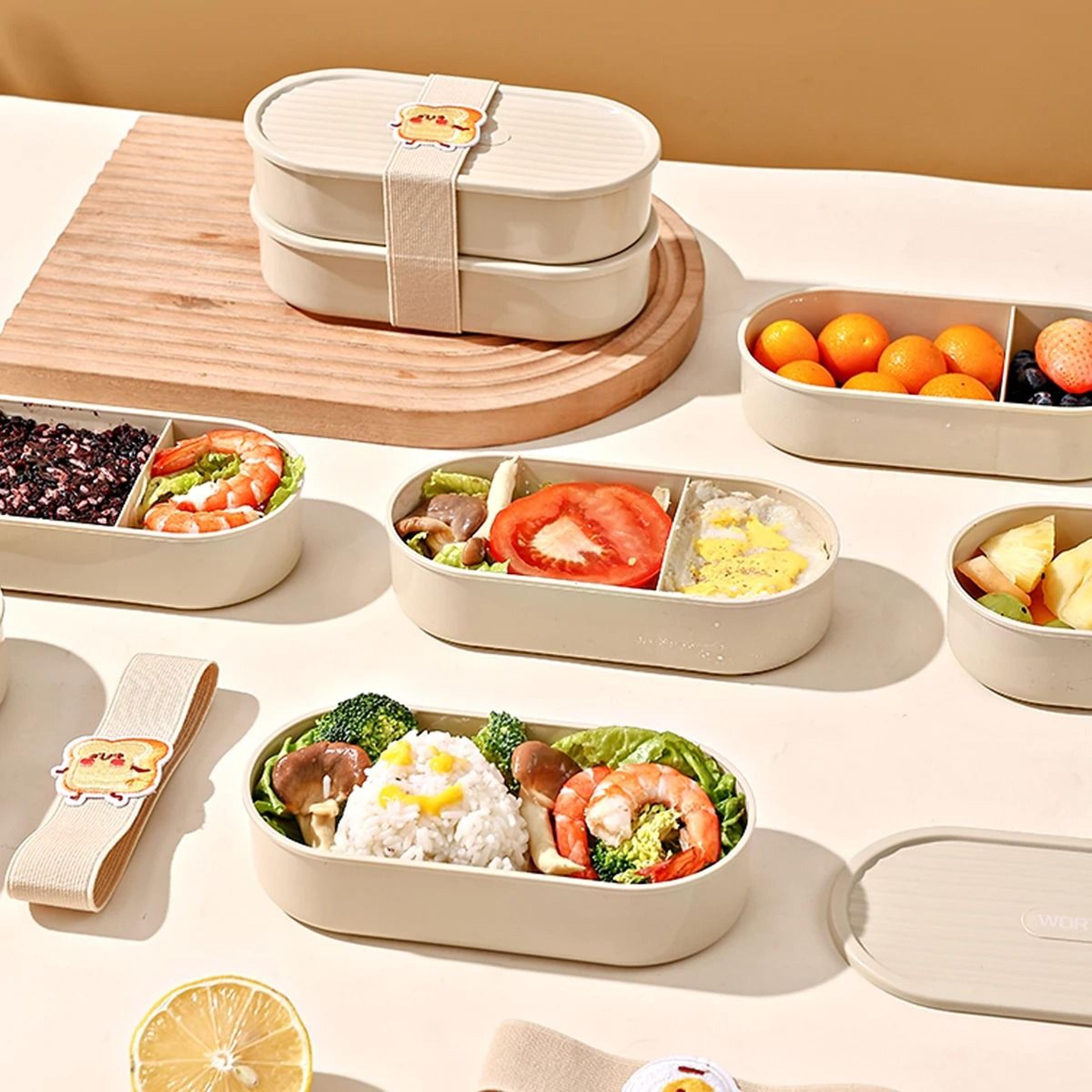 double layer bento lunch box microwave safe portable food container with strap