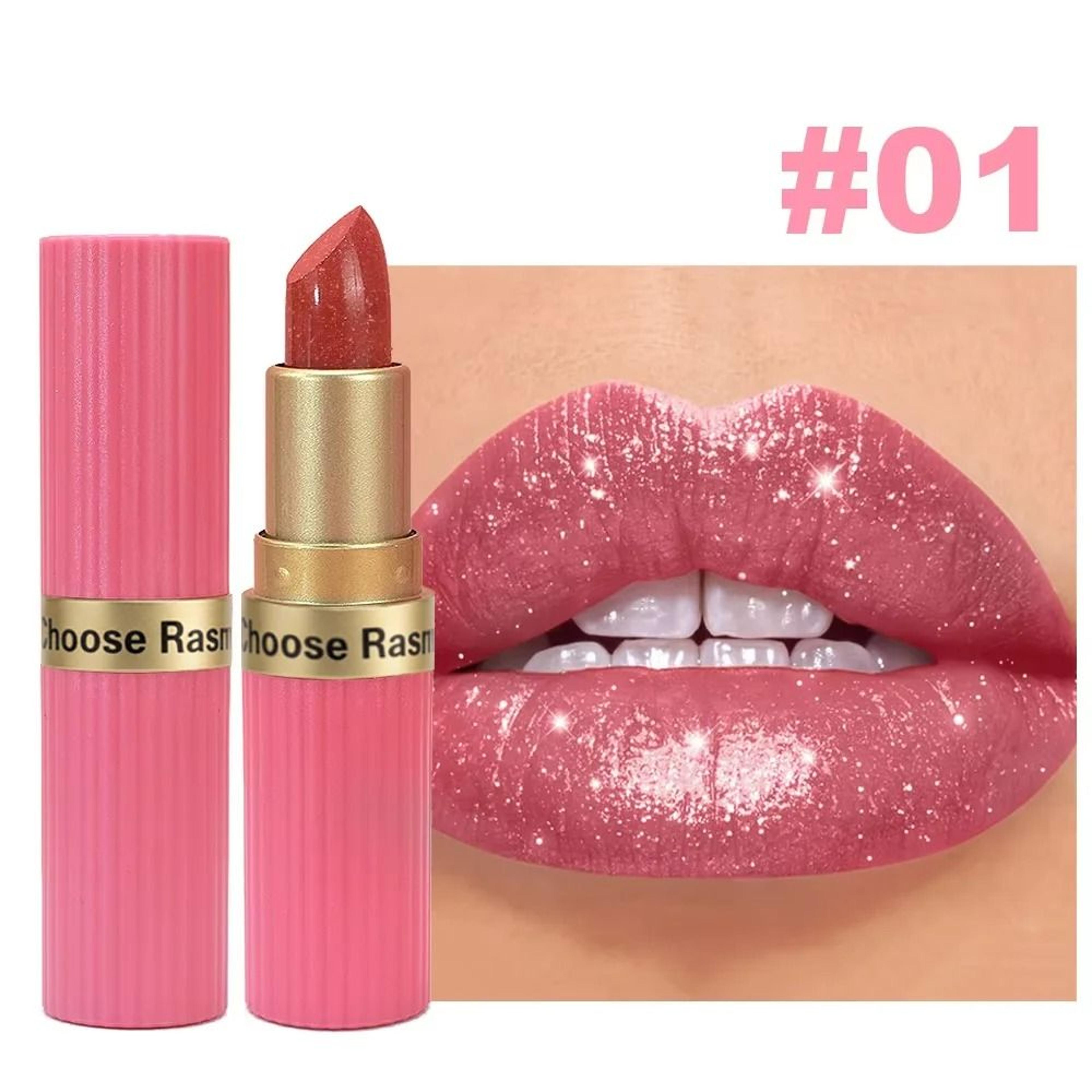 GlamAura Pearlescent Pink Metallic Glitter Lipstick Waterproof Matte Shimmer 1