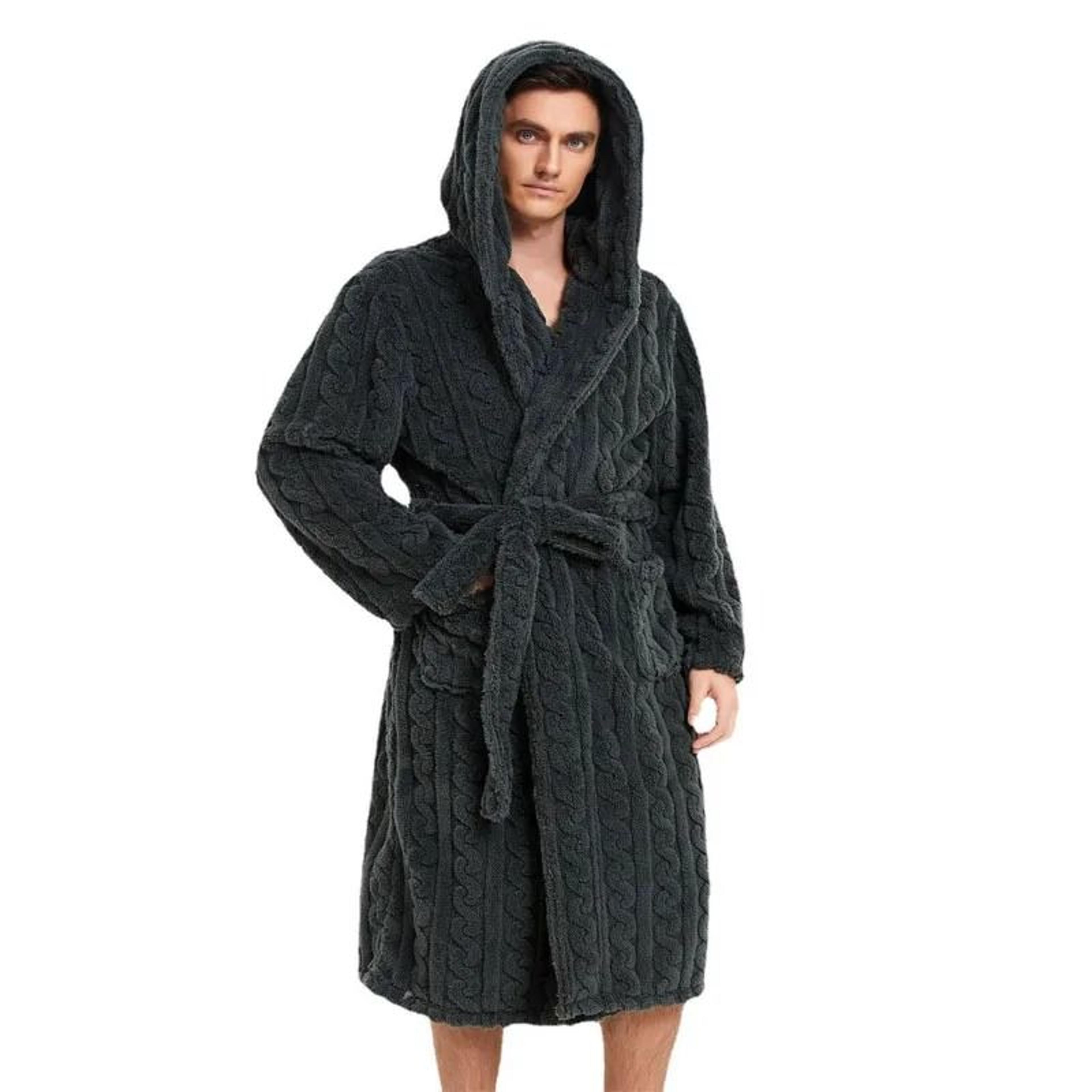 mens warm hooded velvet jacquard couple winter home robe