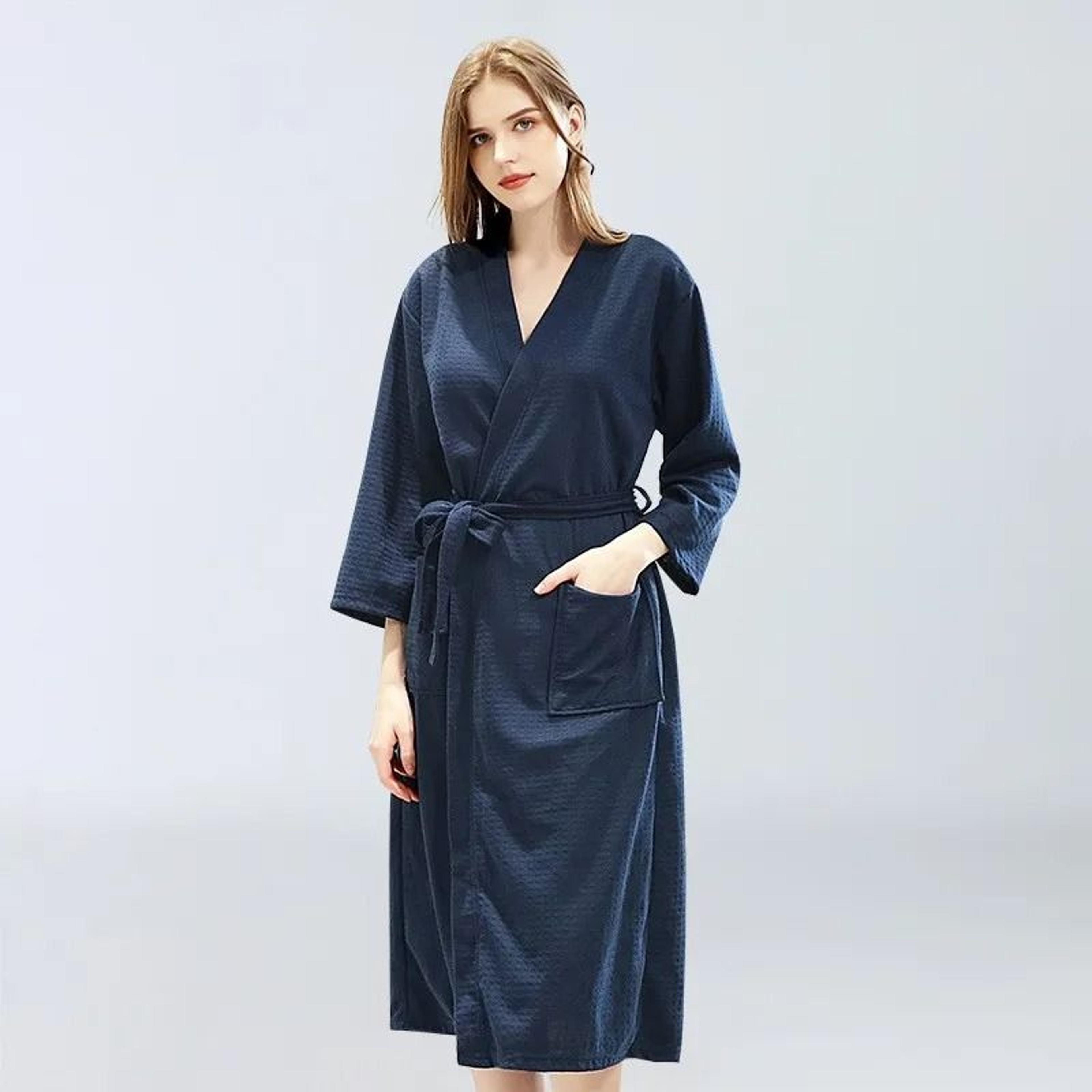 Unisex Waffle Bathrobe Quick Dry Sauna Homewear For Spring And Summer 8