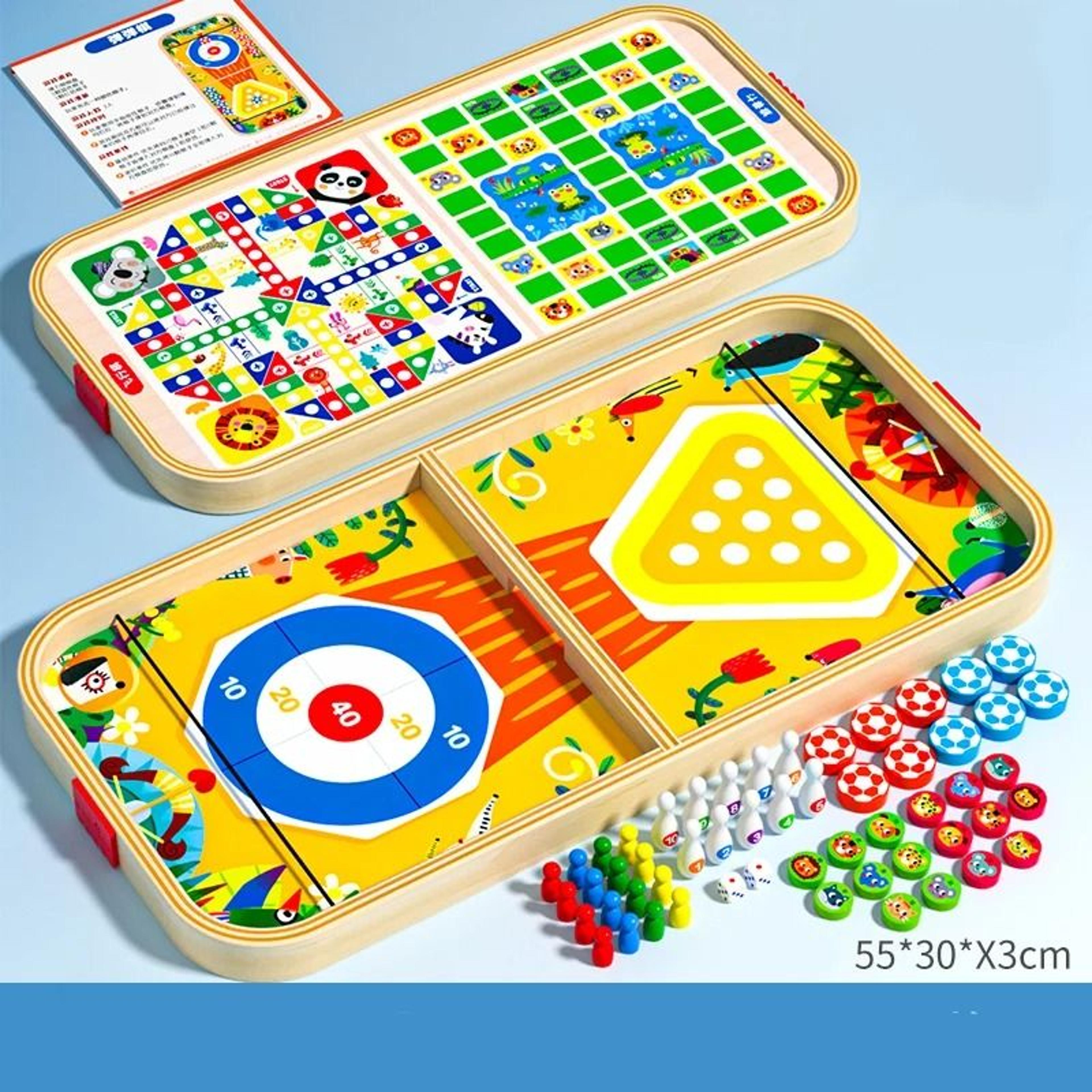Wooden Multi Game Board Set Bounce Chess Hockey And Bowling Family Game 2