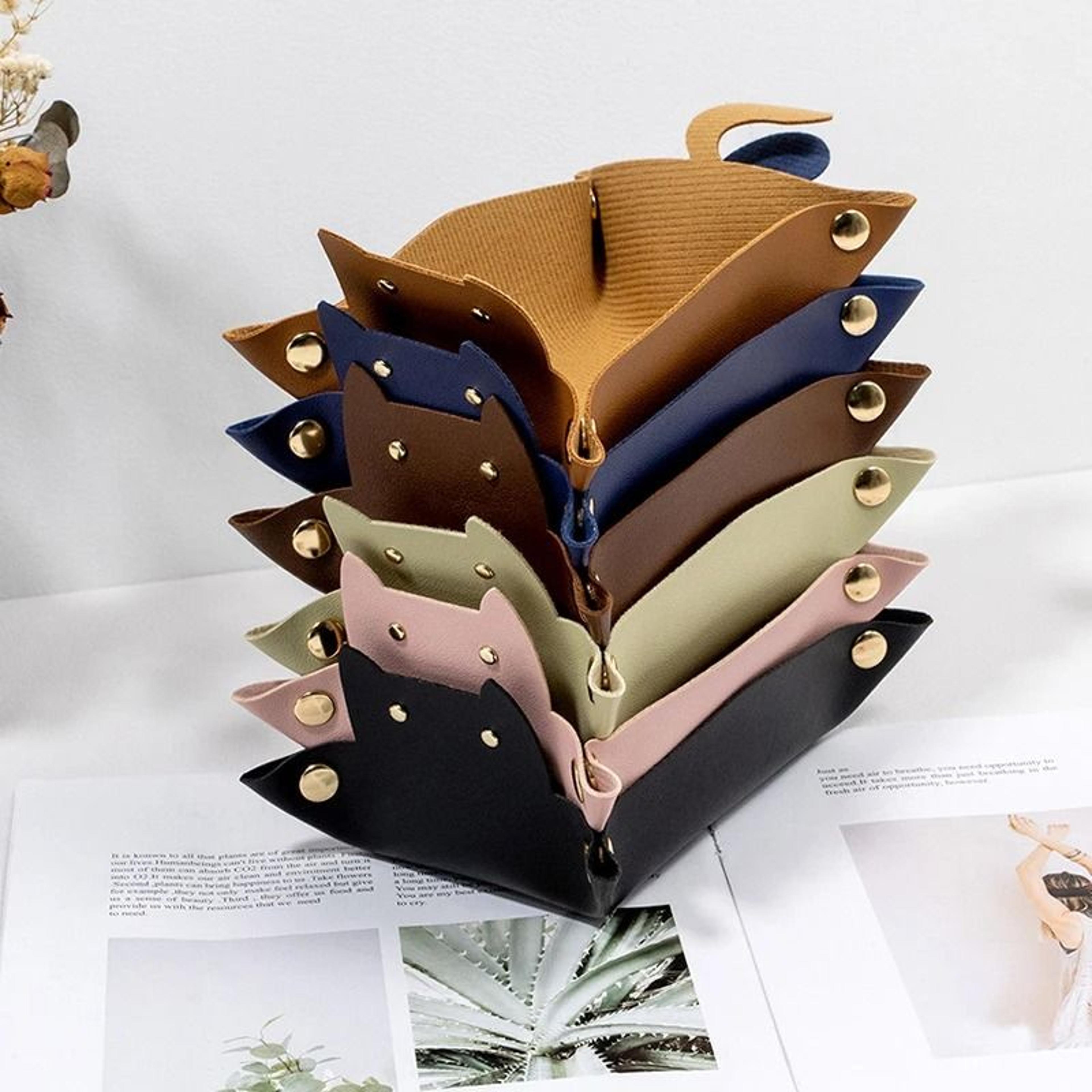 pu leather cat shape storage tray desktop jewelry organizer