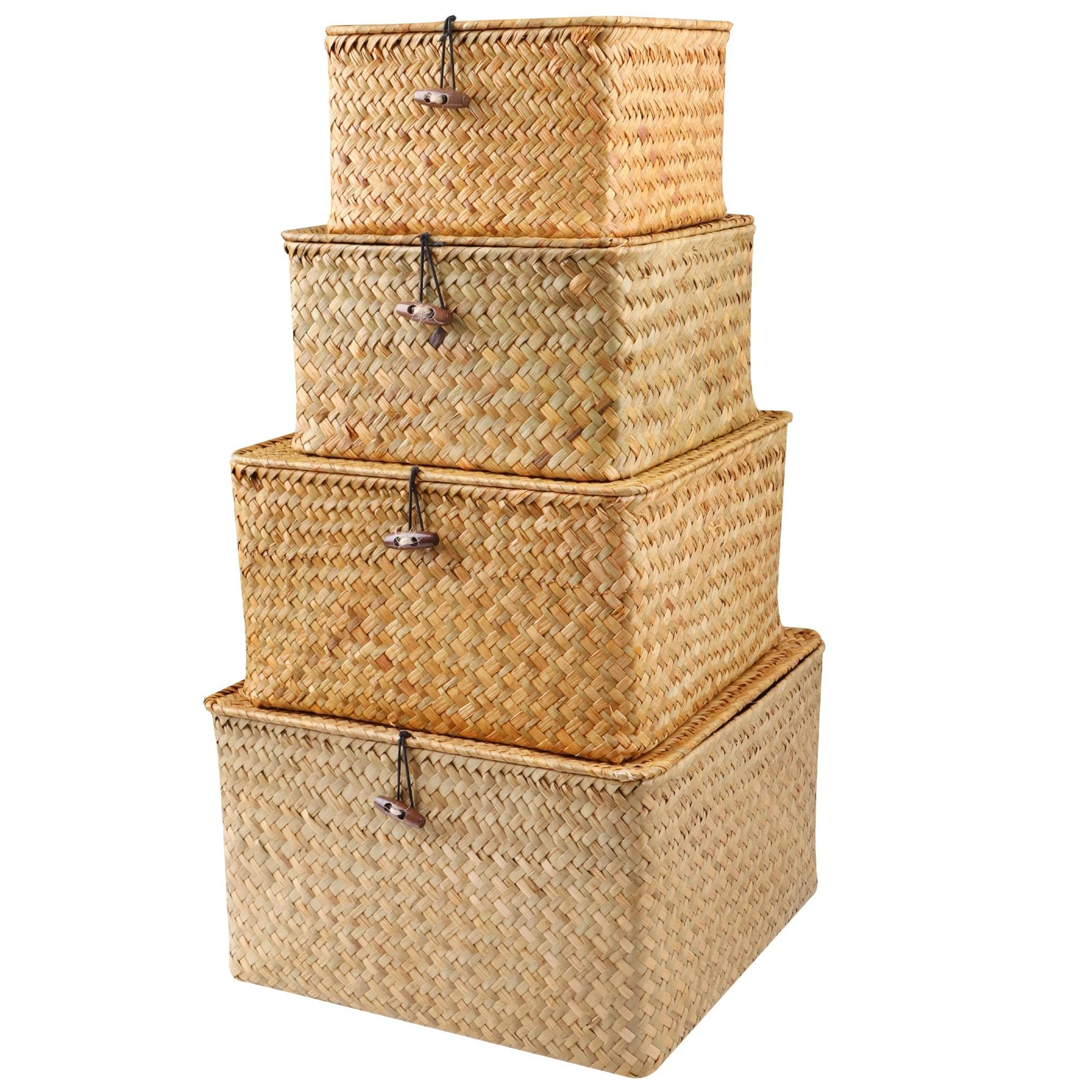 set of 4 seagrass wicker storage baskets with lids