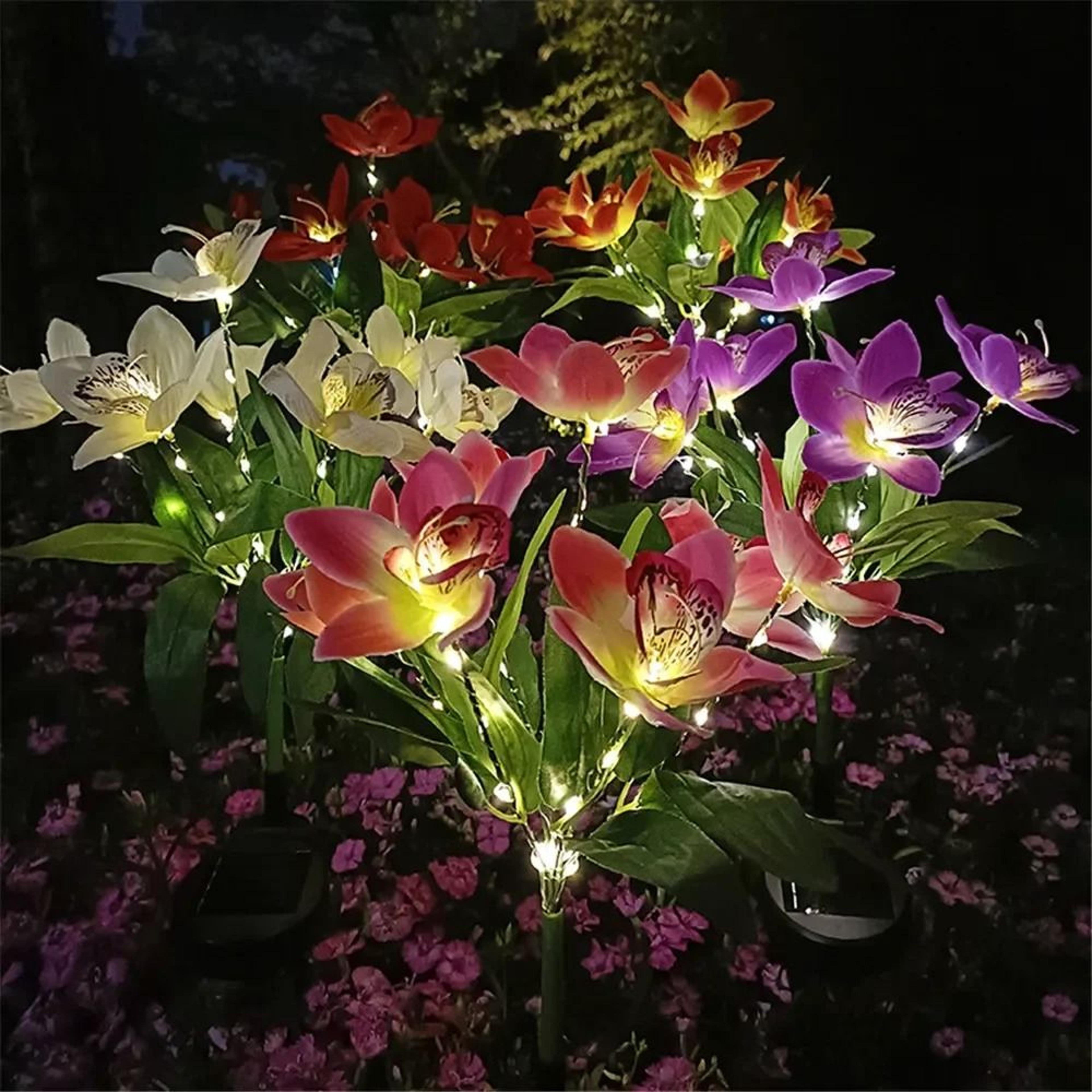 solar orchid flower lights waterproof led garden decor for patio and lawn