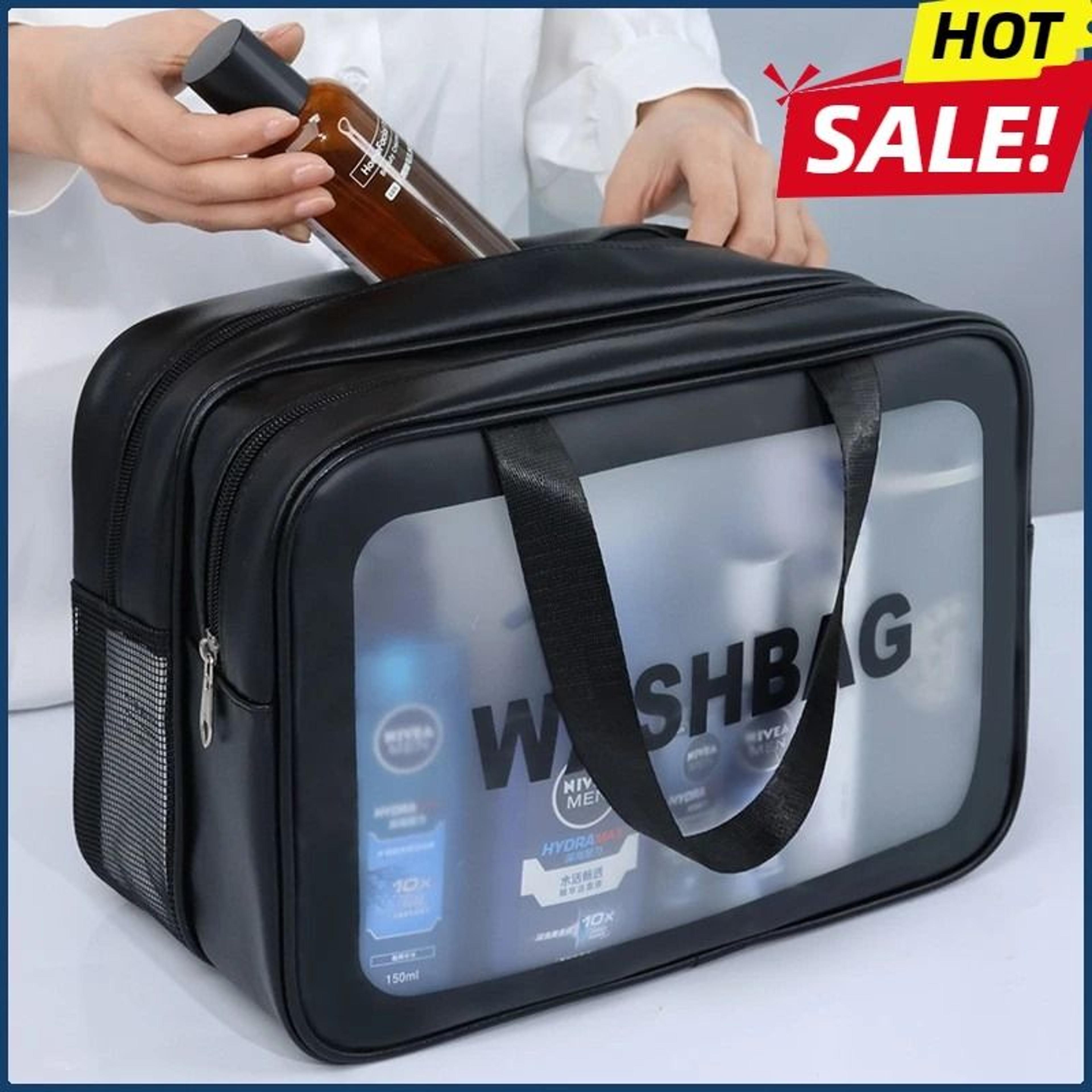 dry wet separation transparent pu makeup and travel toiletry bag