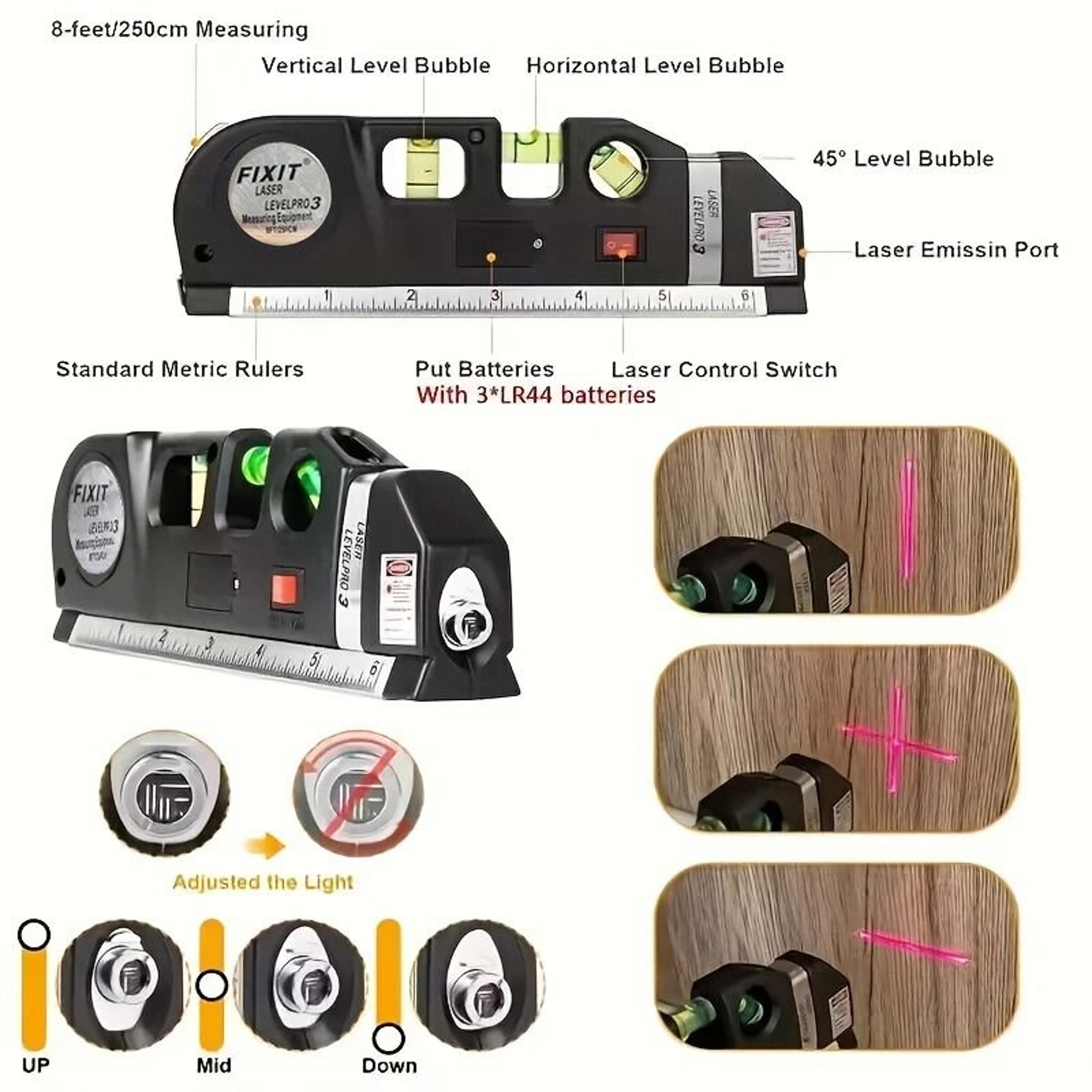 HOMEFISH Laser Level Line Tool Kit Multipurpose Cross Line Laser Level With Built In 8ft Measuring  5
