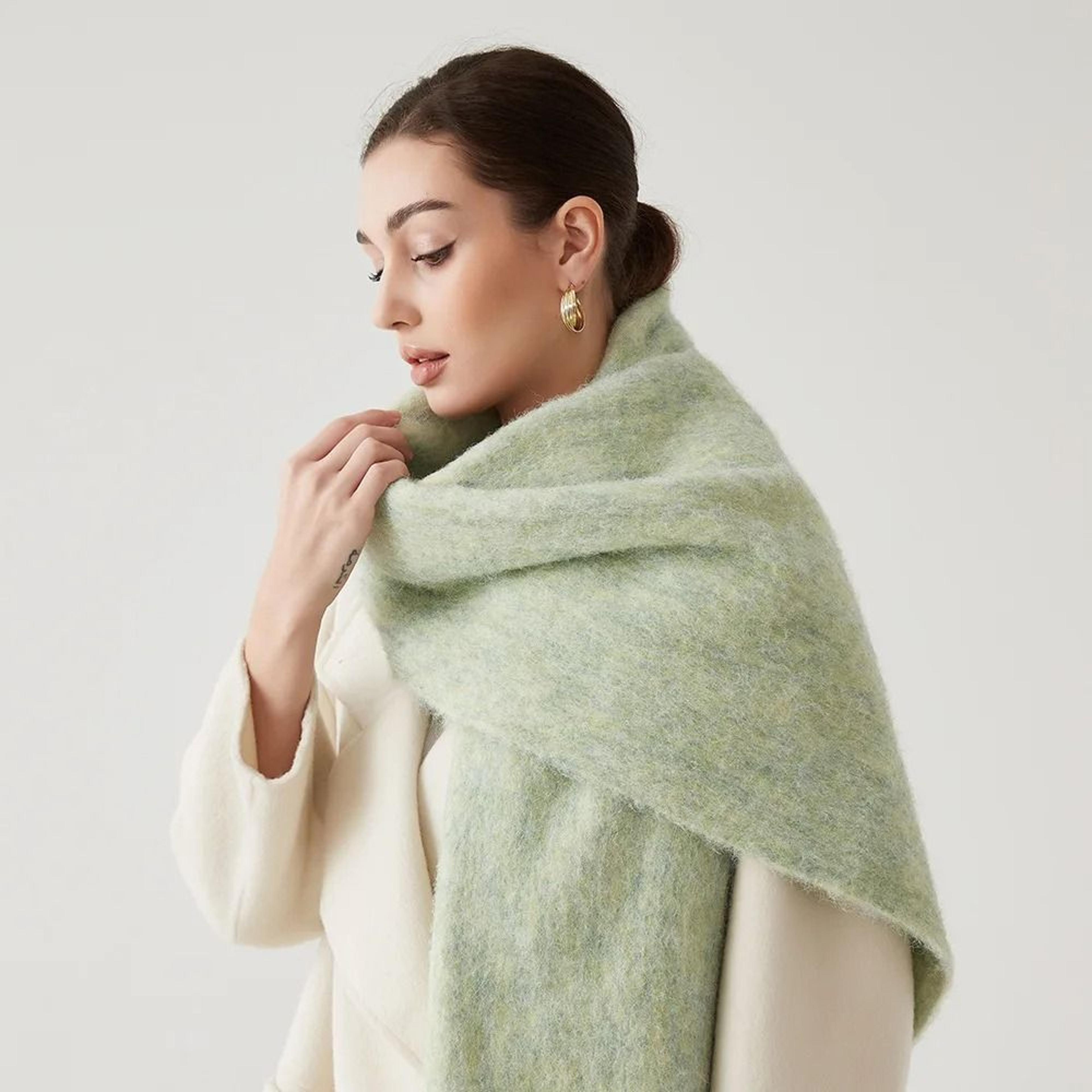 Unisex Wool Blend Winter Scarf Thick Thermal Muffler Shawl Soft Solid Color Cold Weather Wrap 11