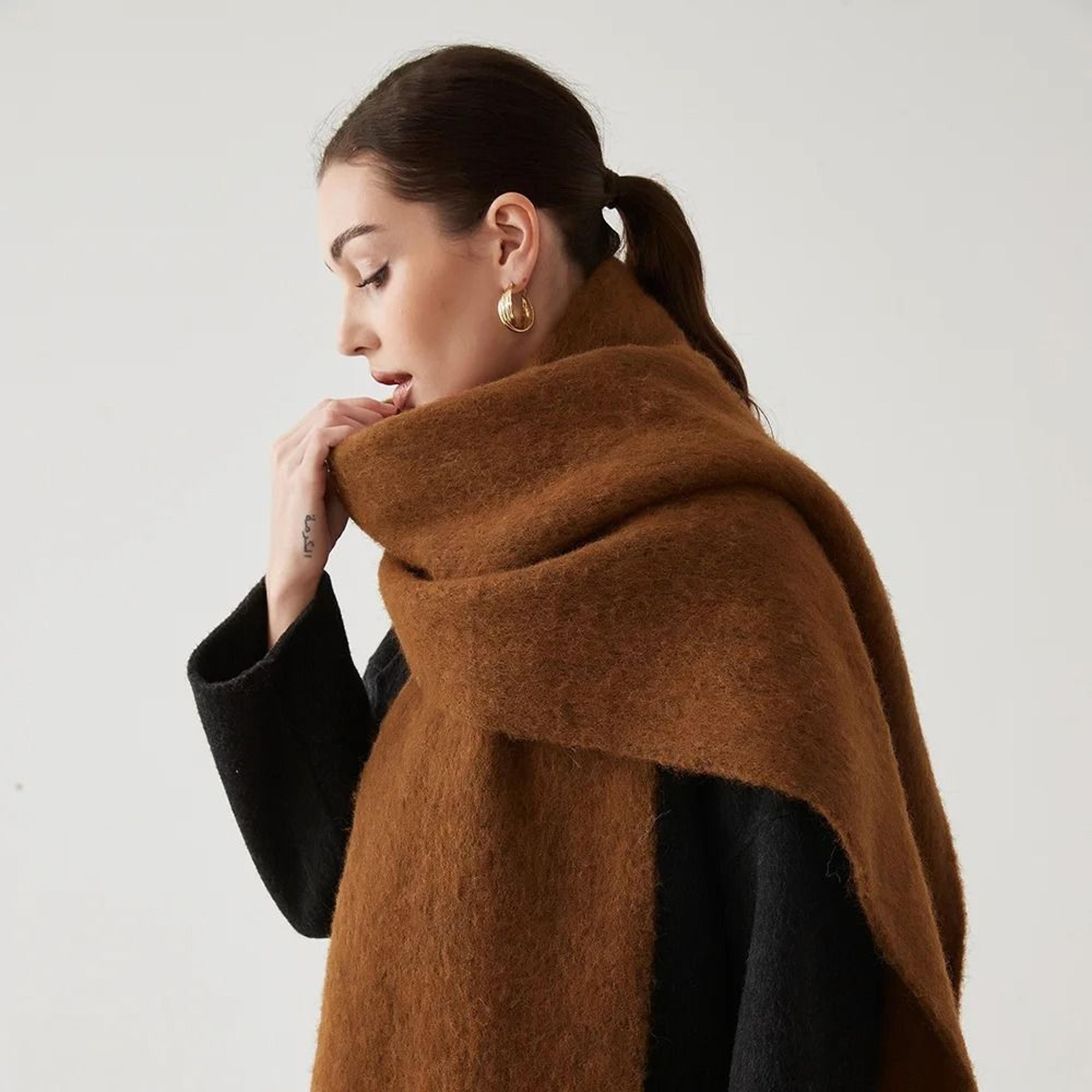 Unisex Wool Blend Winter Scarf Thick Thermal Muffler Shawl Soft Solid Color Cold Weather Wrap 13