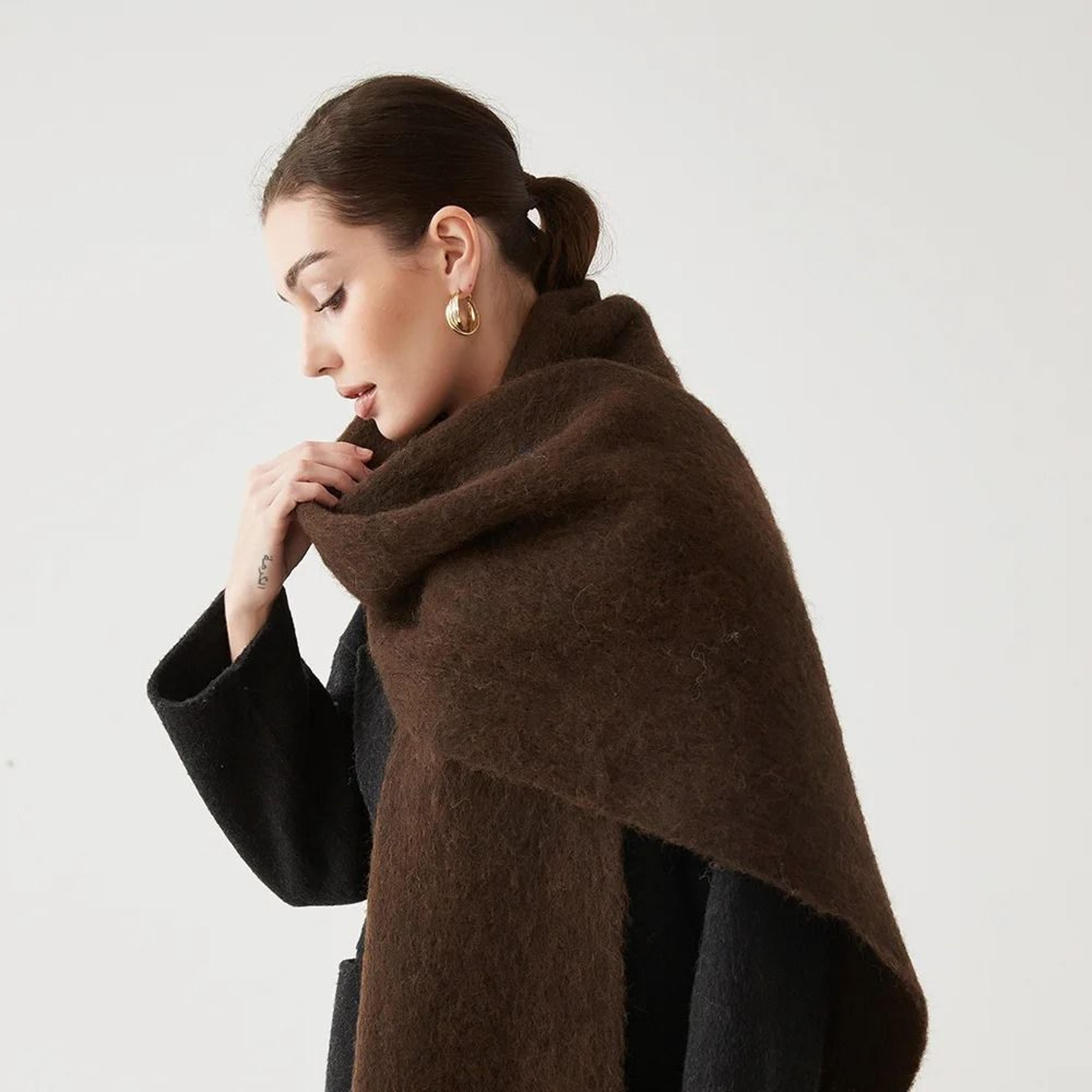 Unisex Wool Blend Winter Scarf Thick Thermal Muffler Shawl Soft Solid Color Cold Weather Wrap 1