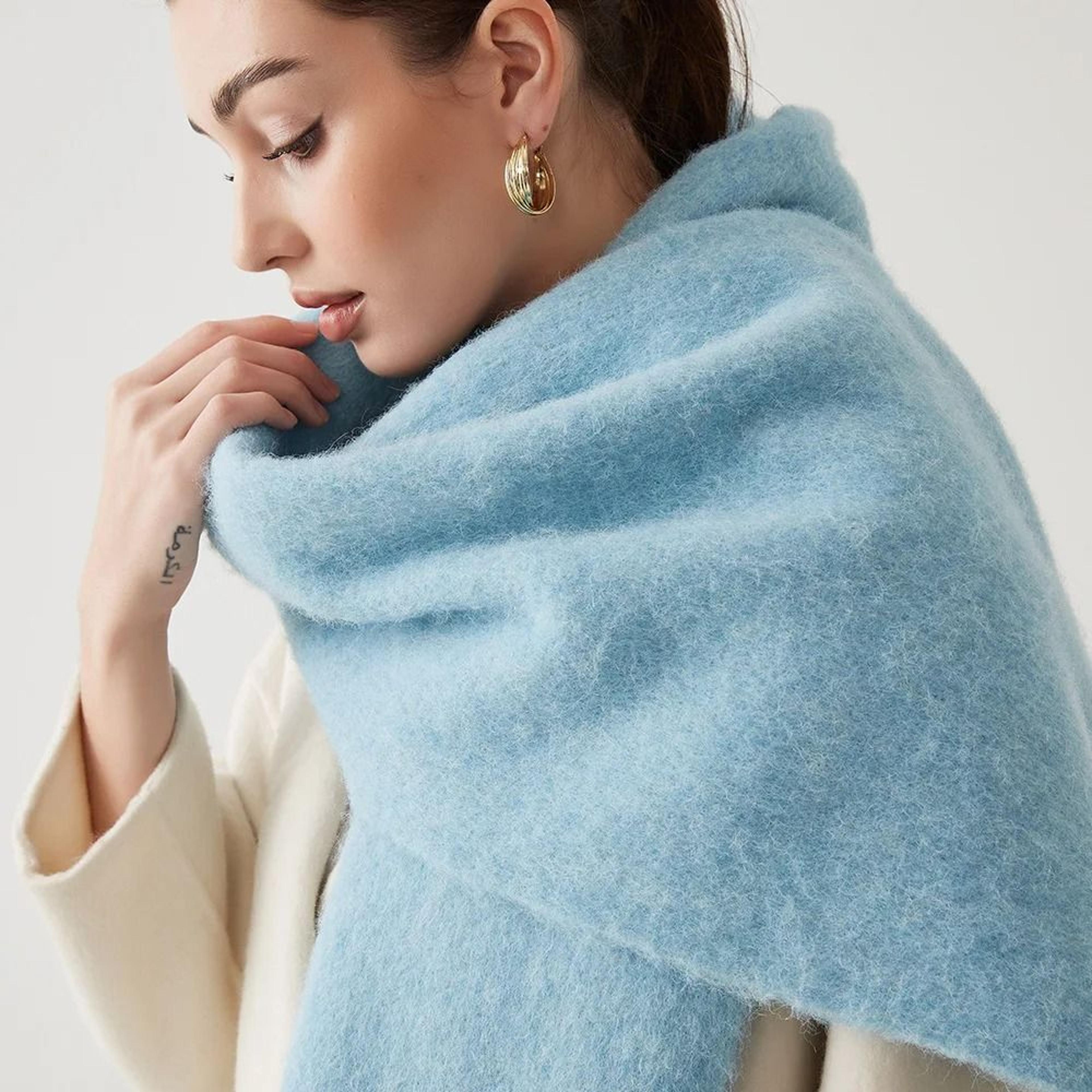 Unisex Wool Blend Winter Scarf Thick Thermal Muffler Shawl Soft Solid Color Cold Weather Wrap 4