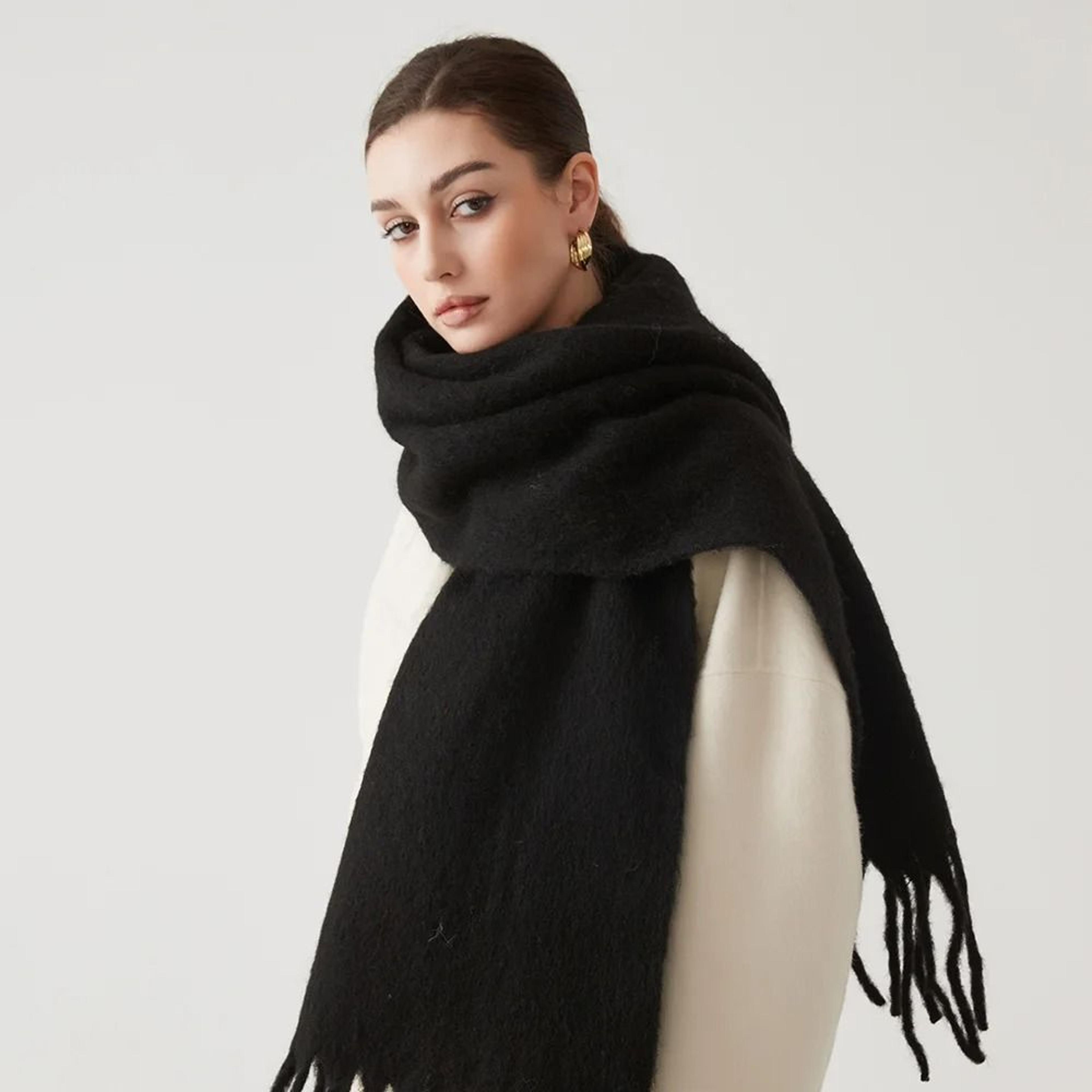 Unisex Wool Blend Winter Scarf Thick Thermal Muffler Shawl Soft Solid Color Cold Weather Wrap 7