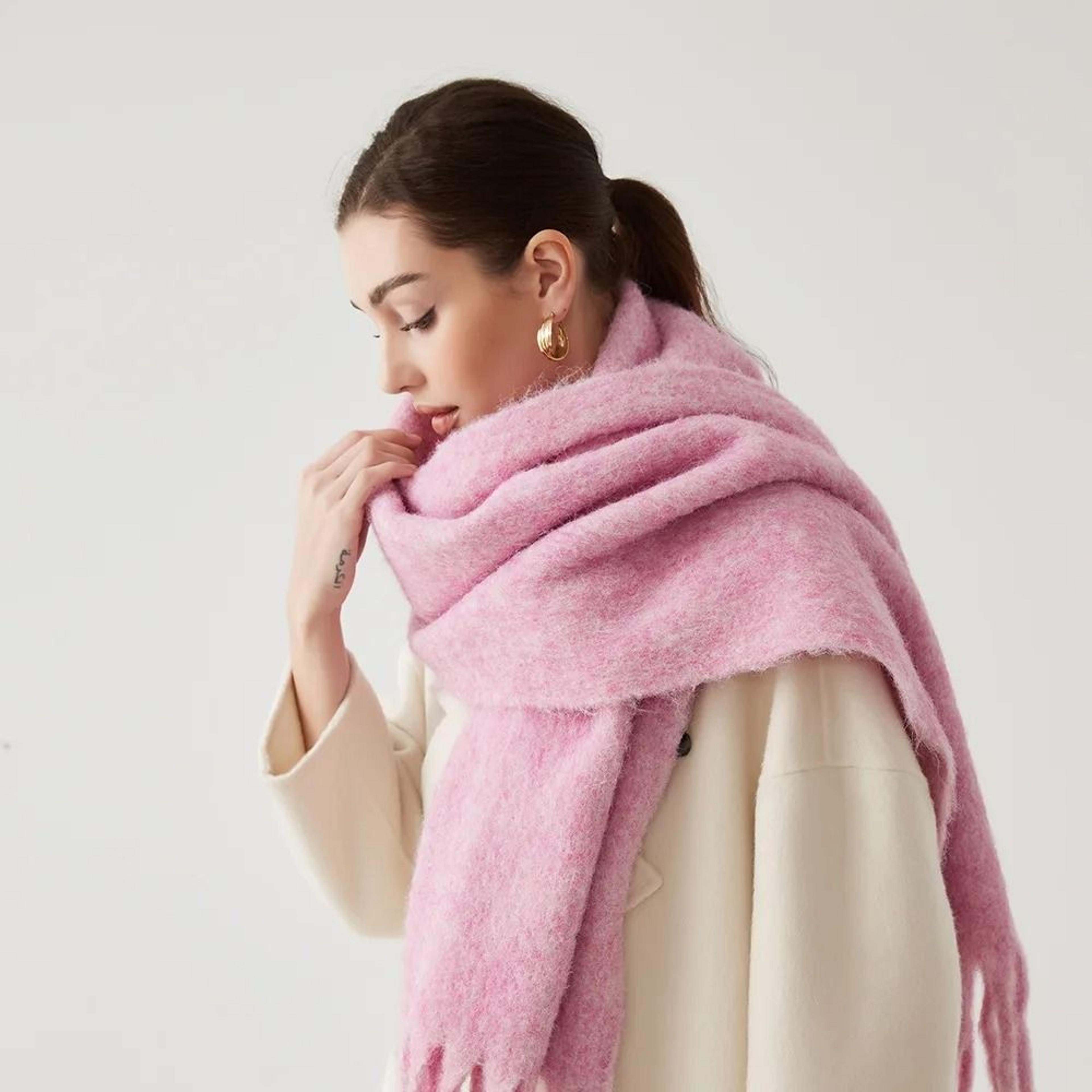 Unisex Wool Blend Winter Scarf Thick Thermal Muffler Shawl Soft Solid Color Cold Weather Wrap 14