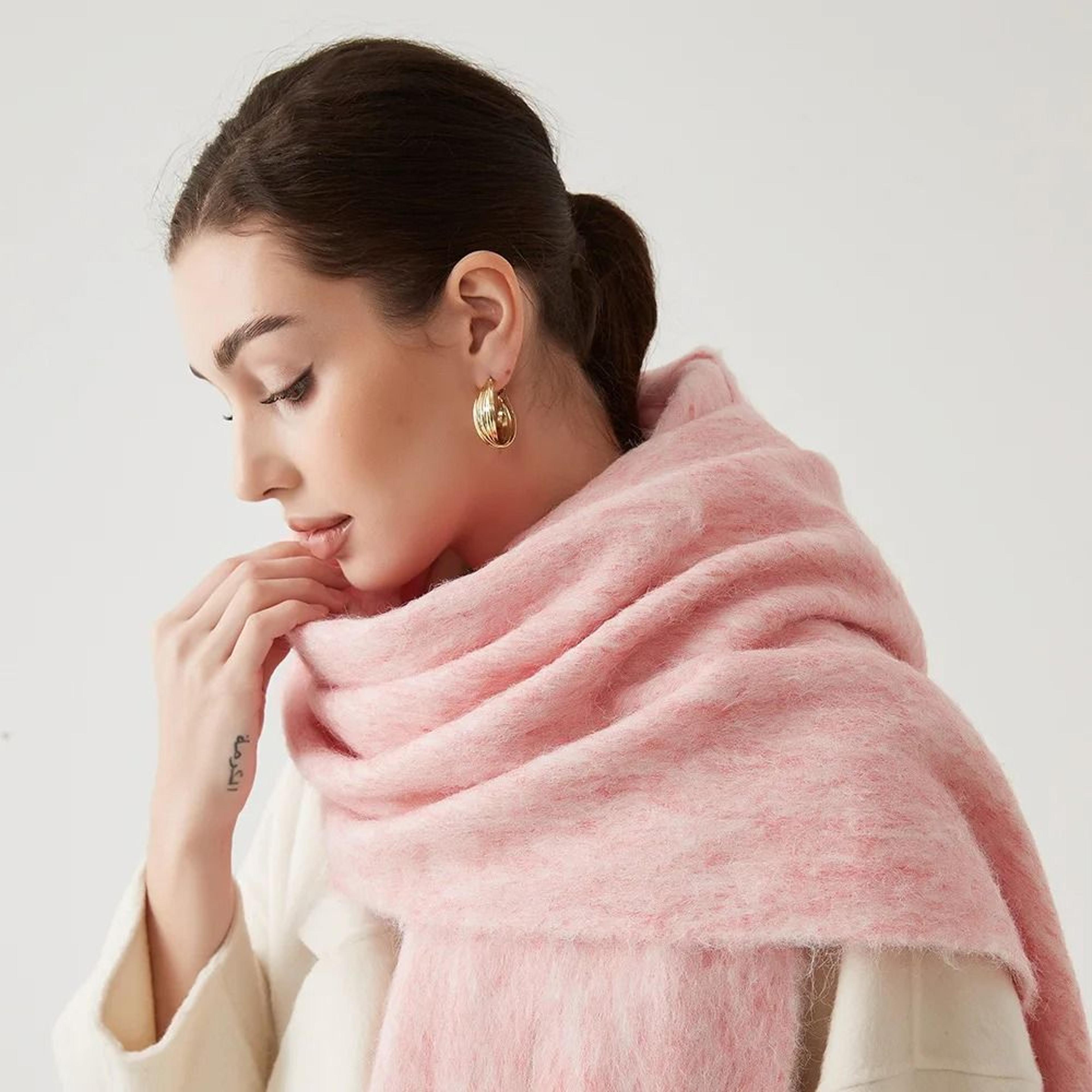 Unisex Wool Blend Winter Scarf Thick Thermal Muffler Shawl Soft Solid Color Cold Weather Wrap 15