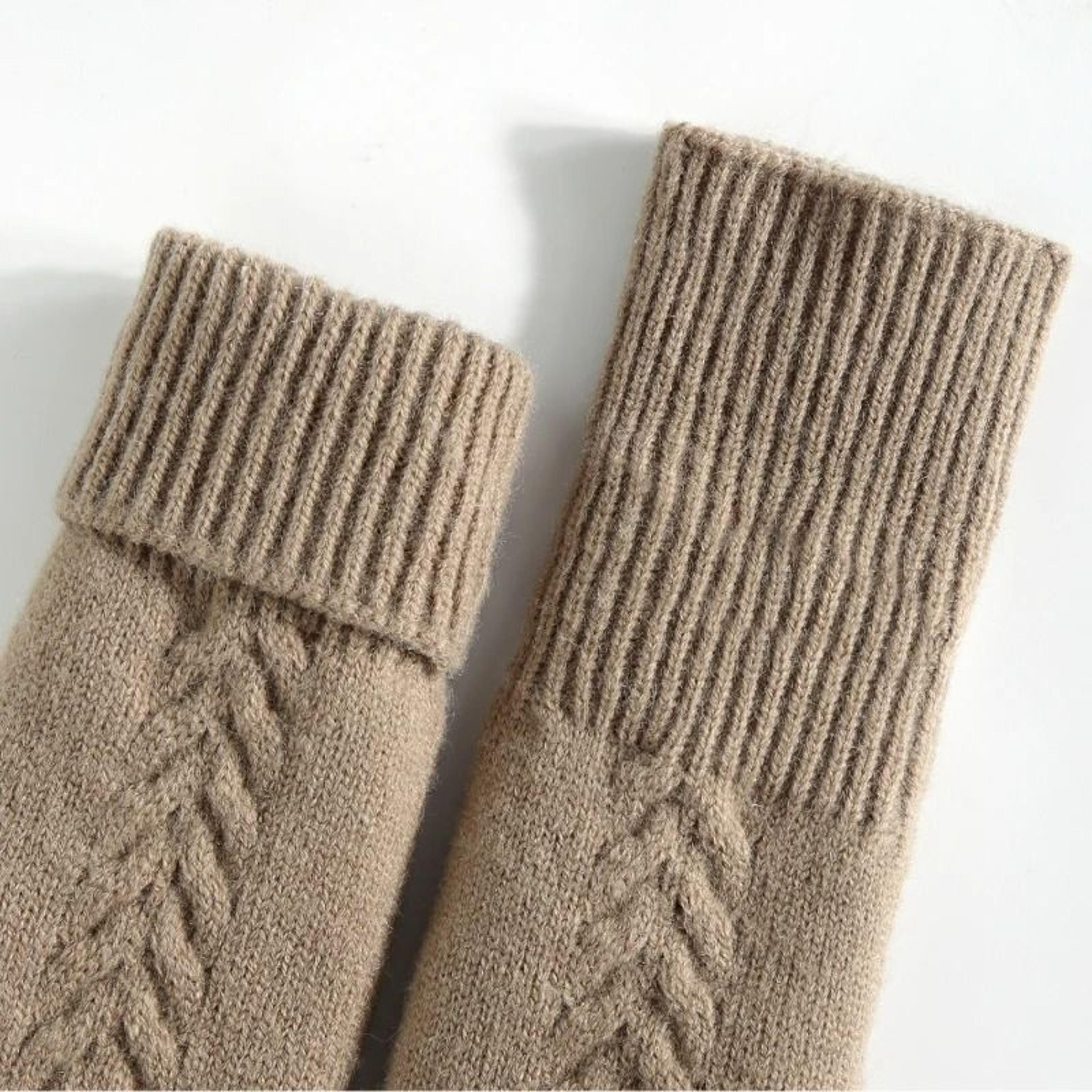 Double Layer Knitted Winter Gloves Thick Warm Velvet Lined Full Finger Gloves 10