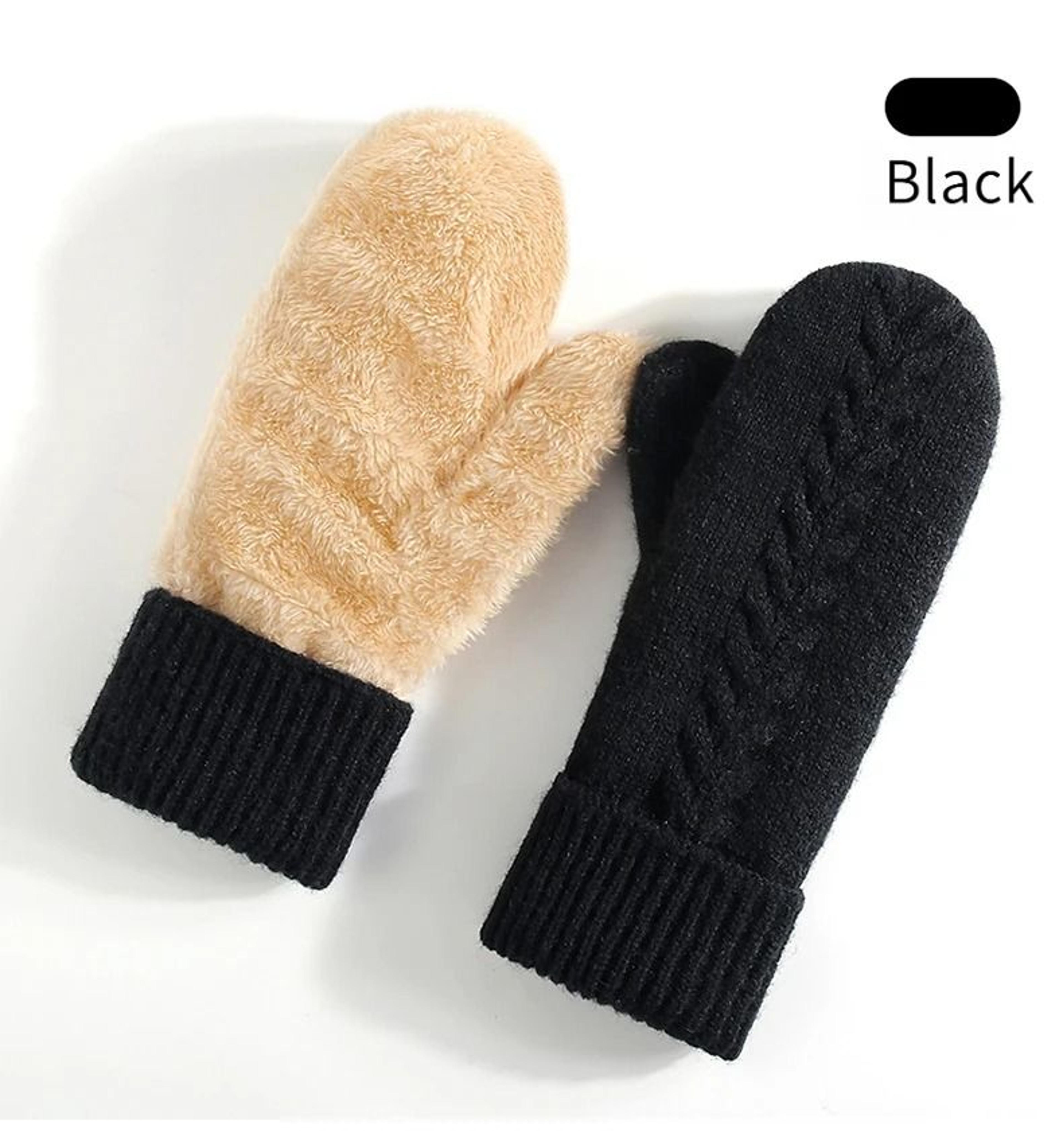 Double Layer Knitted Winter Gloves Thick Warm Velvet Lined Full Finger Gloves 1