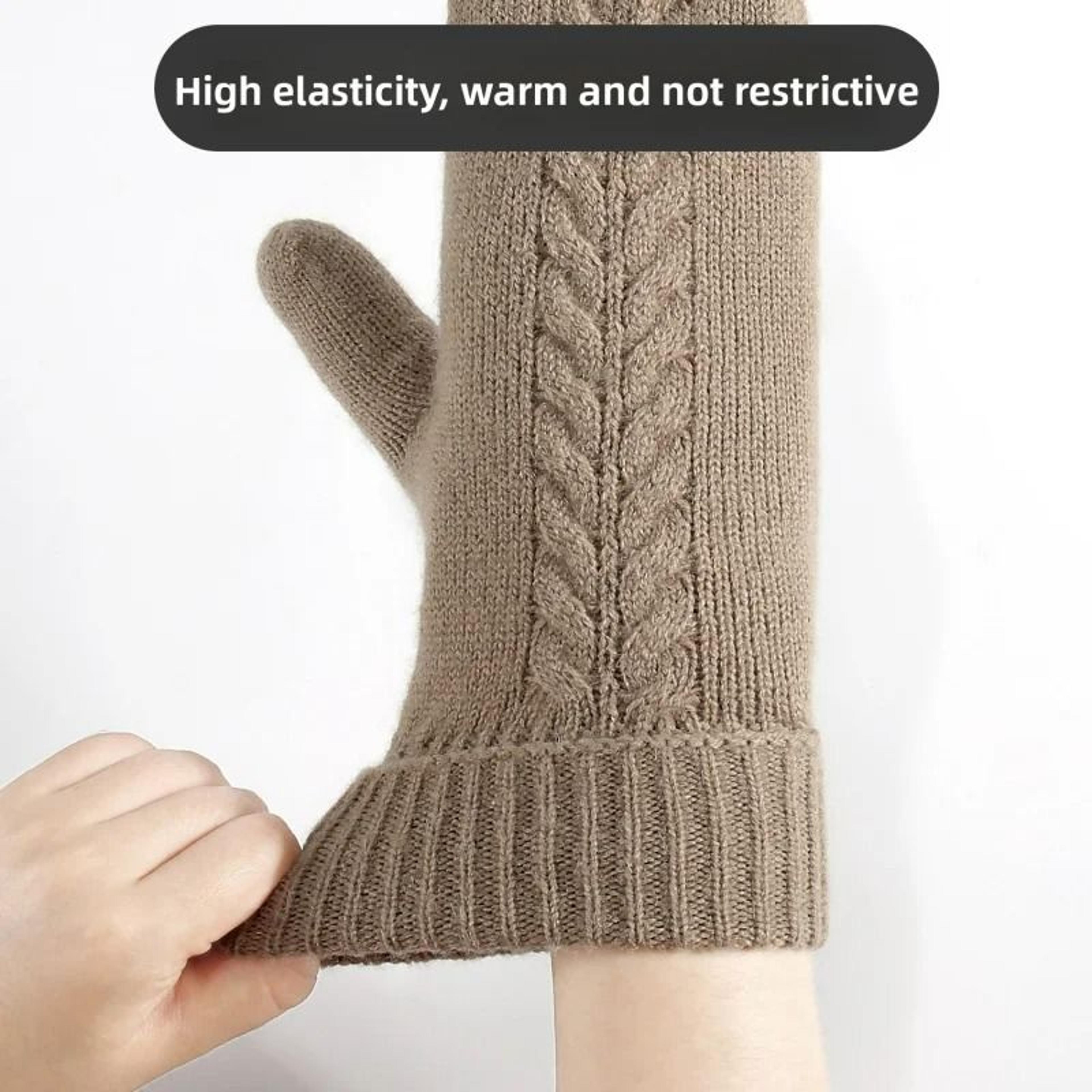 Double Layer Knitted Winter Gloves Thick Warm Velvet Lined Full Finger Gloves 7