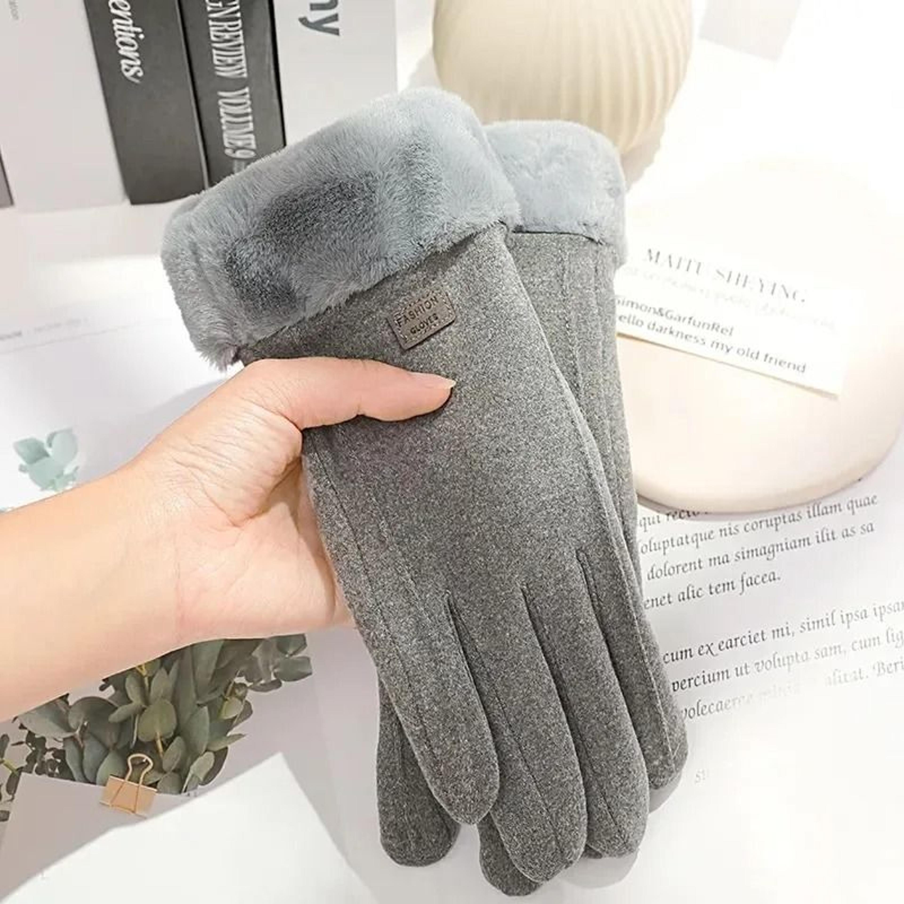 Warm Womens Touchscreen Gloves Plush Lined Suede Winter Driving Gloves 0