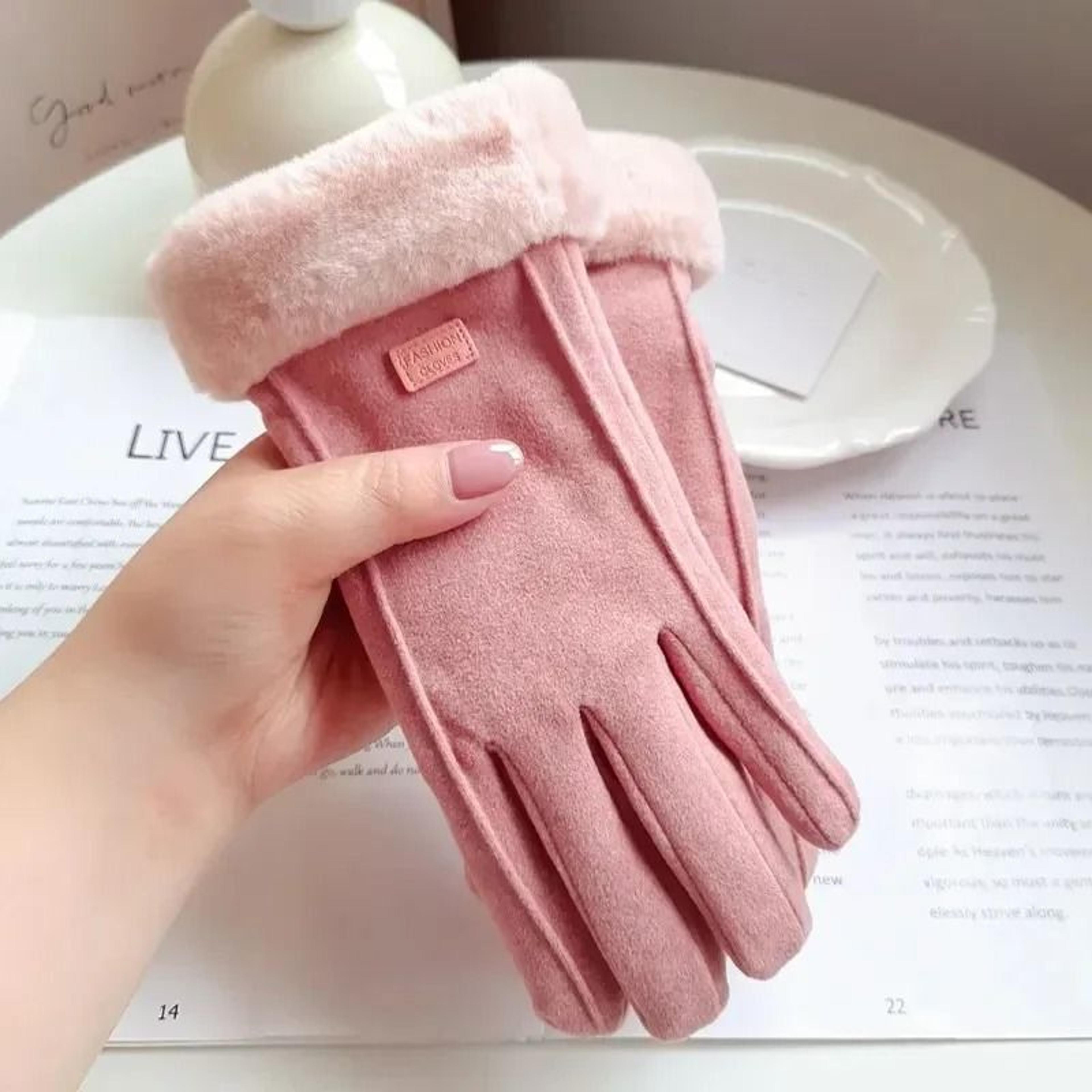 Warm Womens Touchscreen Gloves Plush Lined Suede Winter Driving Gloves 4