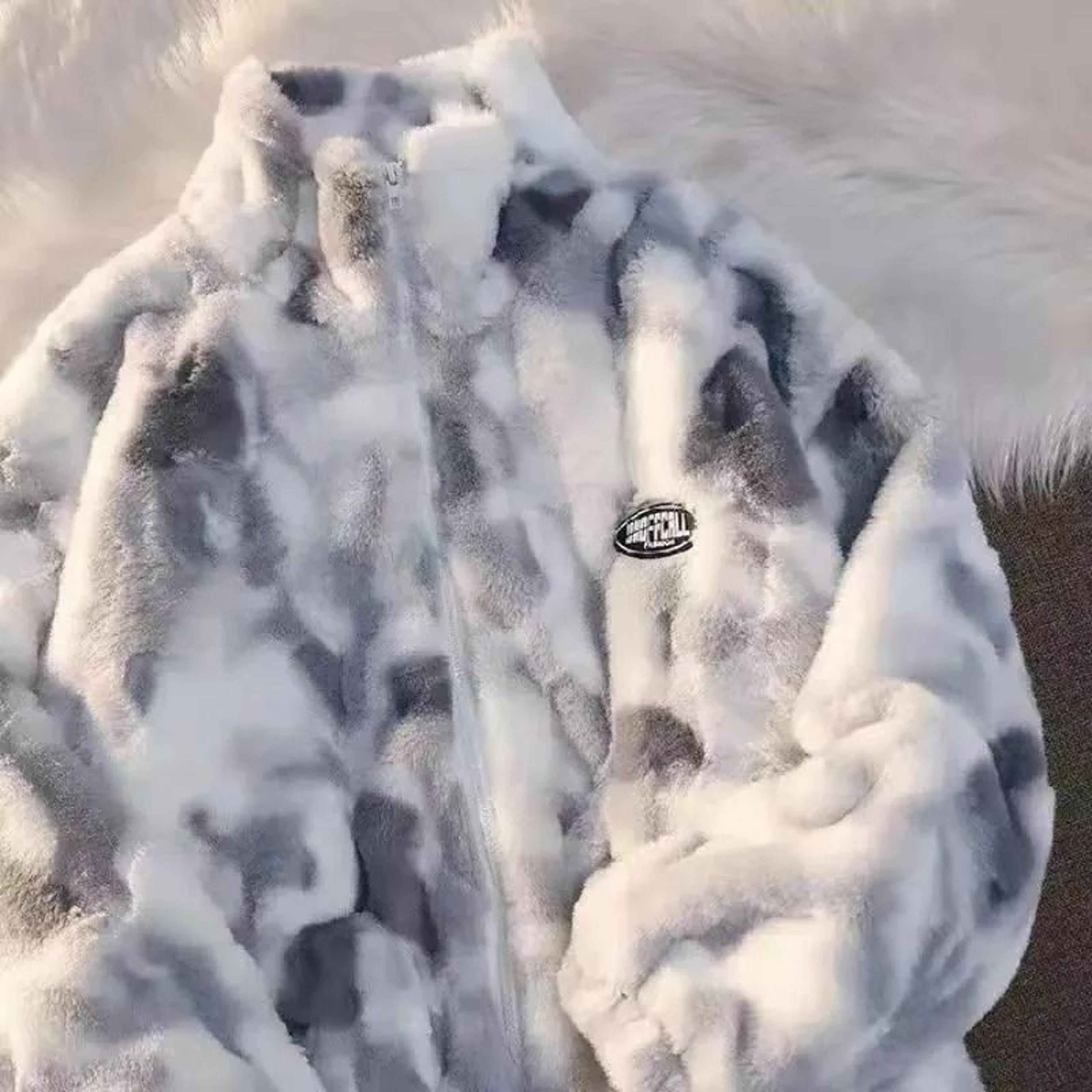 trendy tie dye fleece jacket womens plush lamb wool zip up winter coat