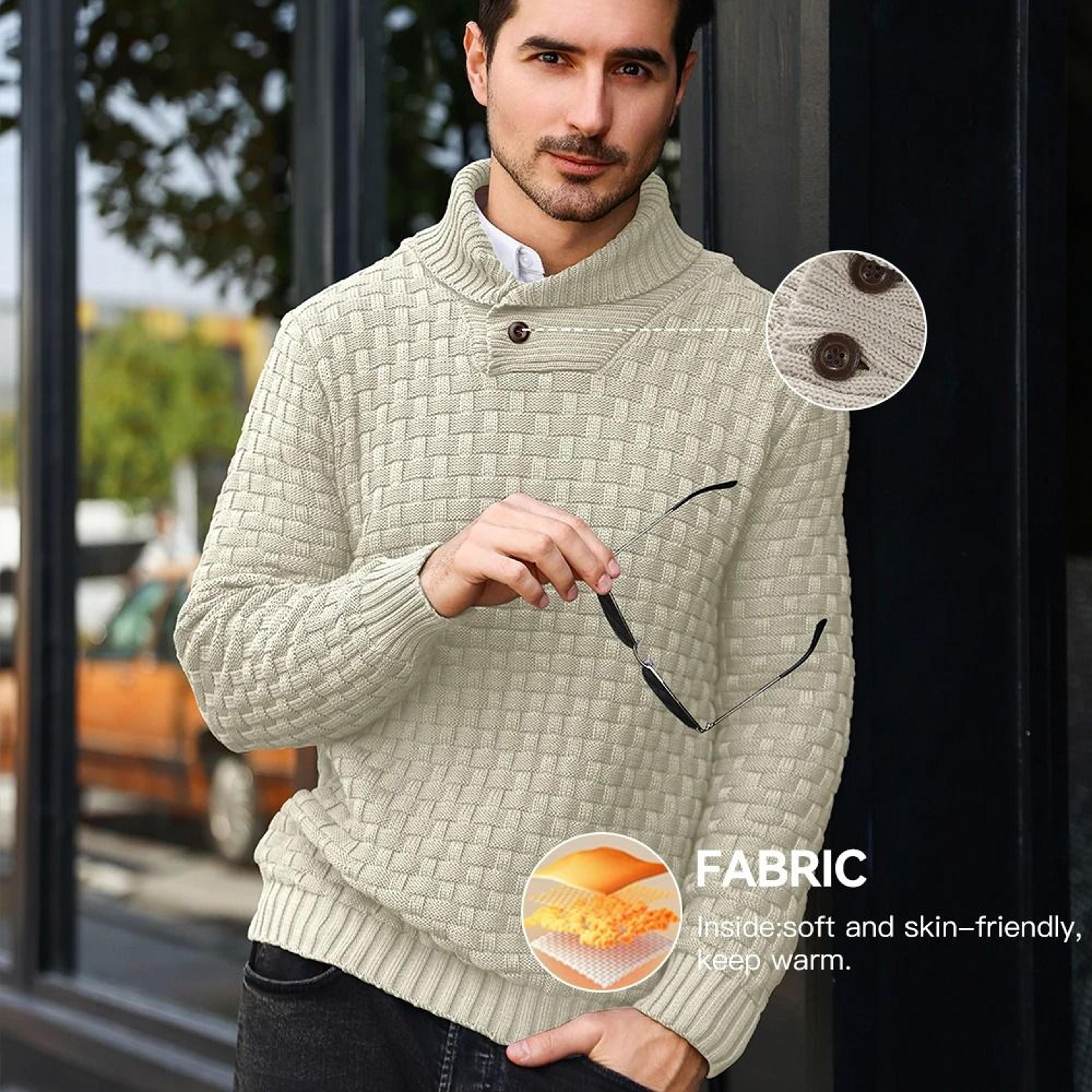 Mens Casual Knit Sweater Crew Neck Warm Ribbed Pullover 10