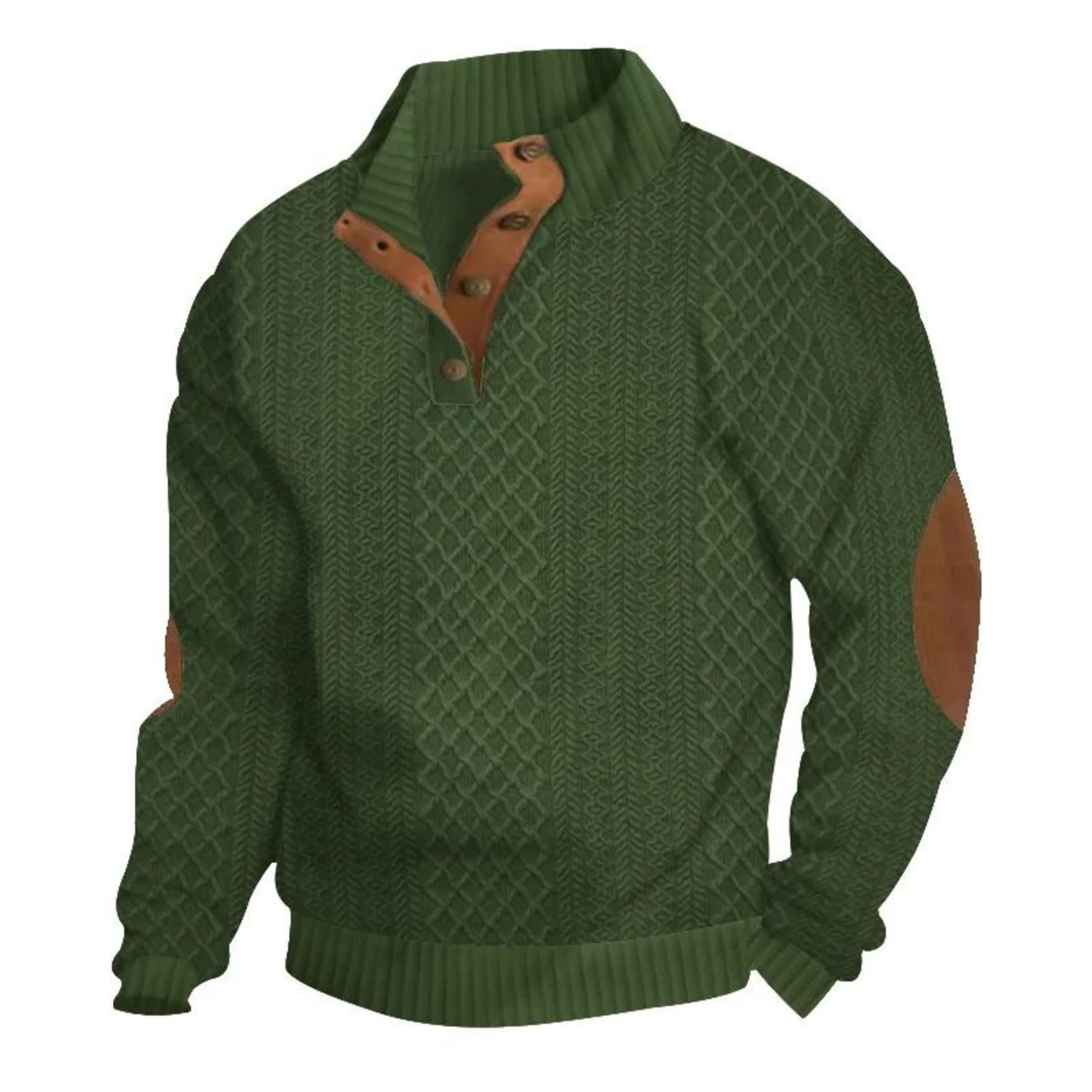 Mens Stand Collar Jacquard Knit Sweater Casual Long Sleeve Pullover 10
