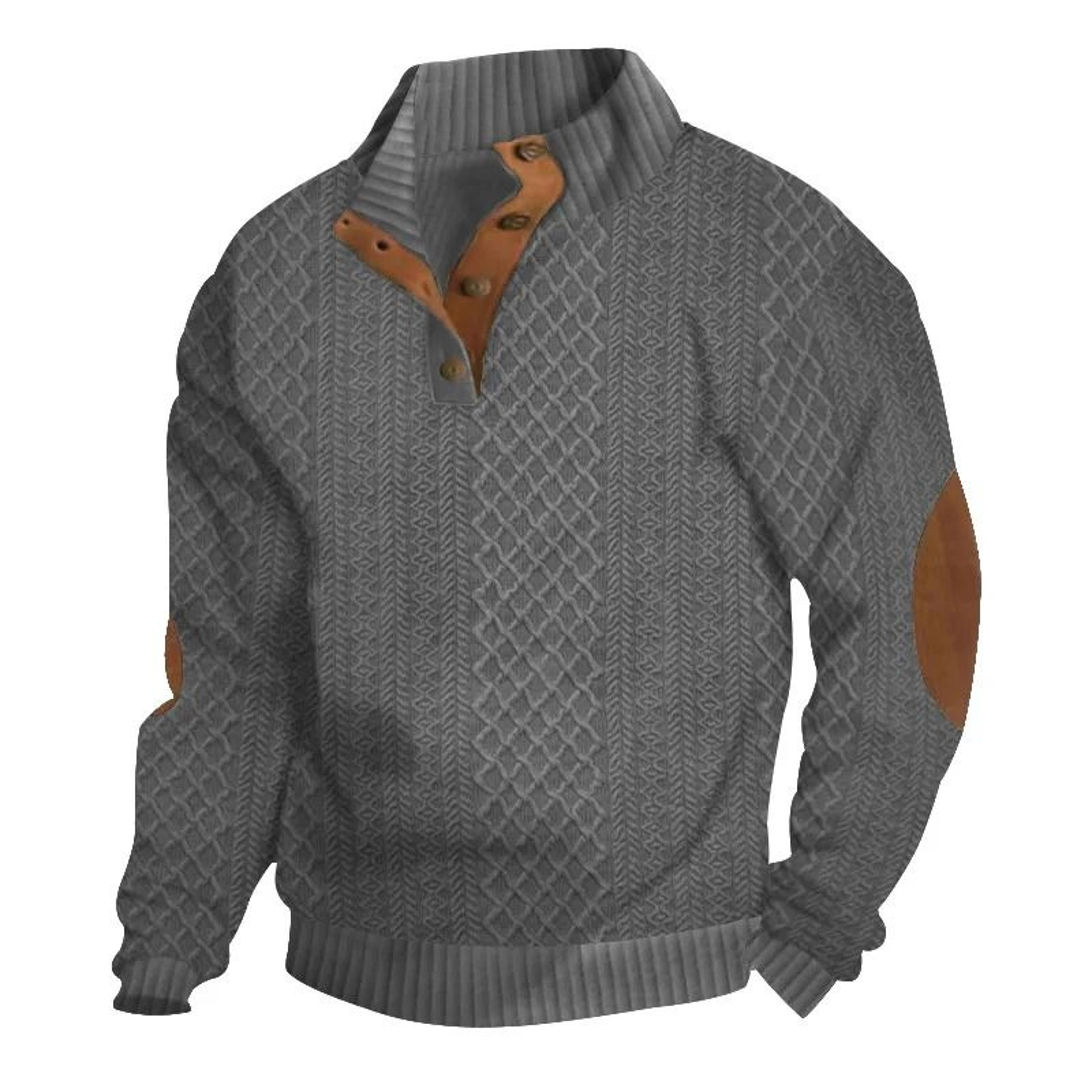 Mens Stand Collar Jacquard Knit Sweater Casual Long Sleeve Pullover 1