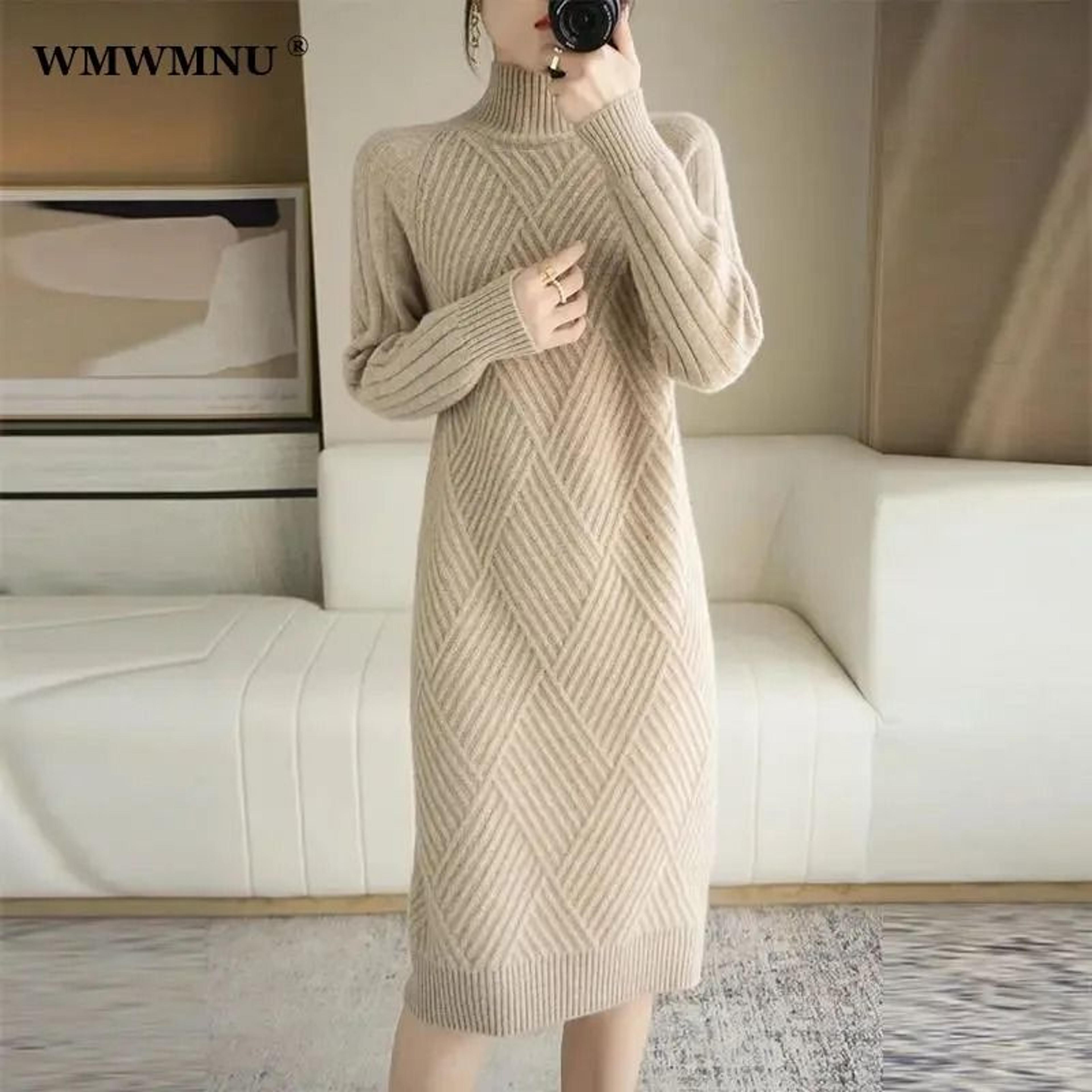 Womens Turtleneck Knit Sweater Dress Long Sleeve Winter Casual Dress 8