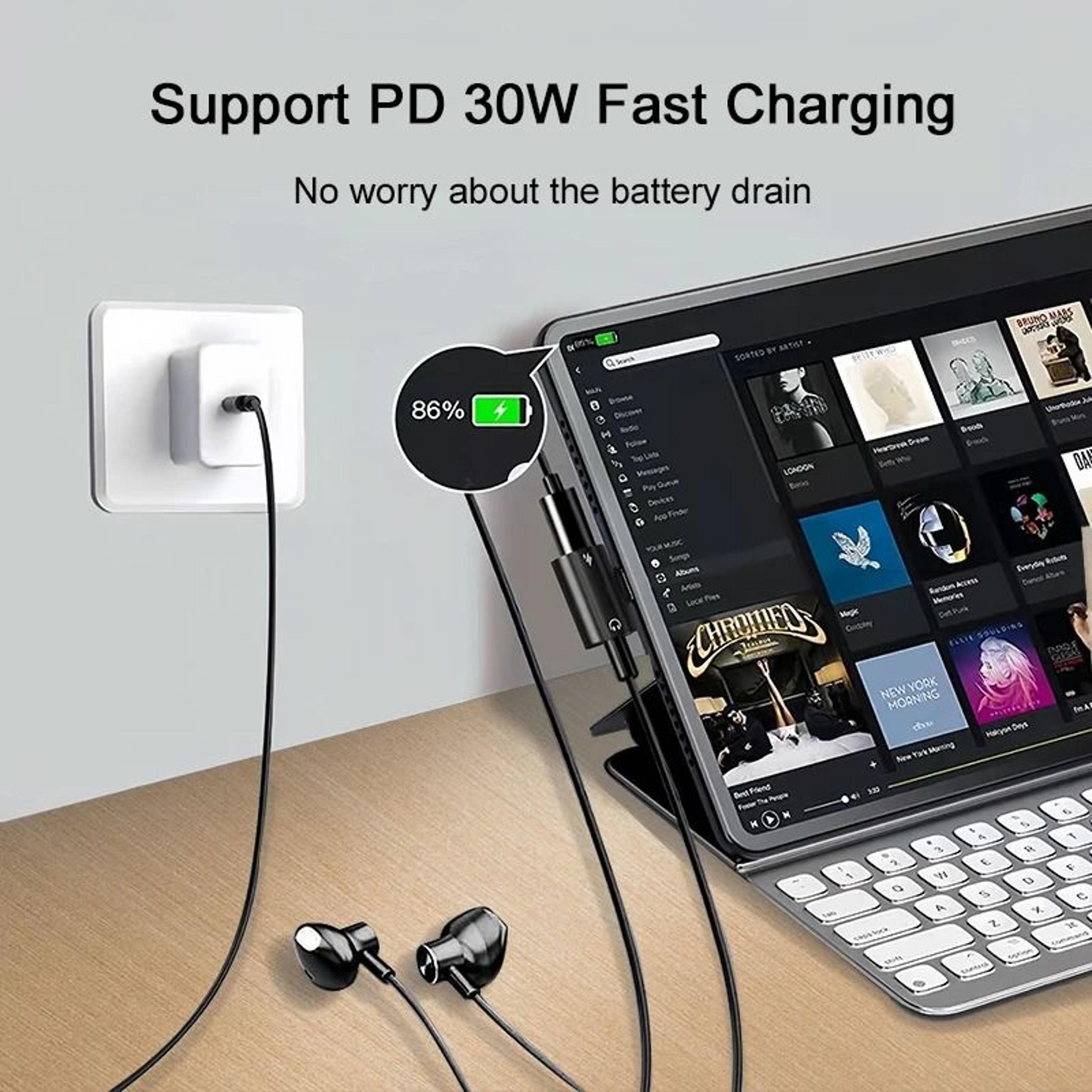 USB C To 35mm Headphone And Charger Adapter Fast Charging Audio Splitter 5