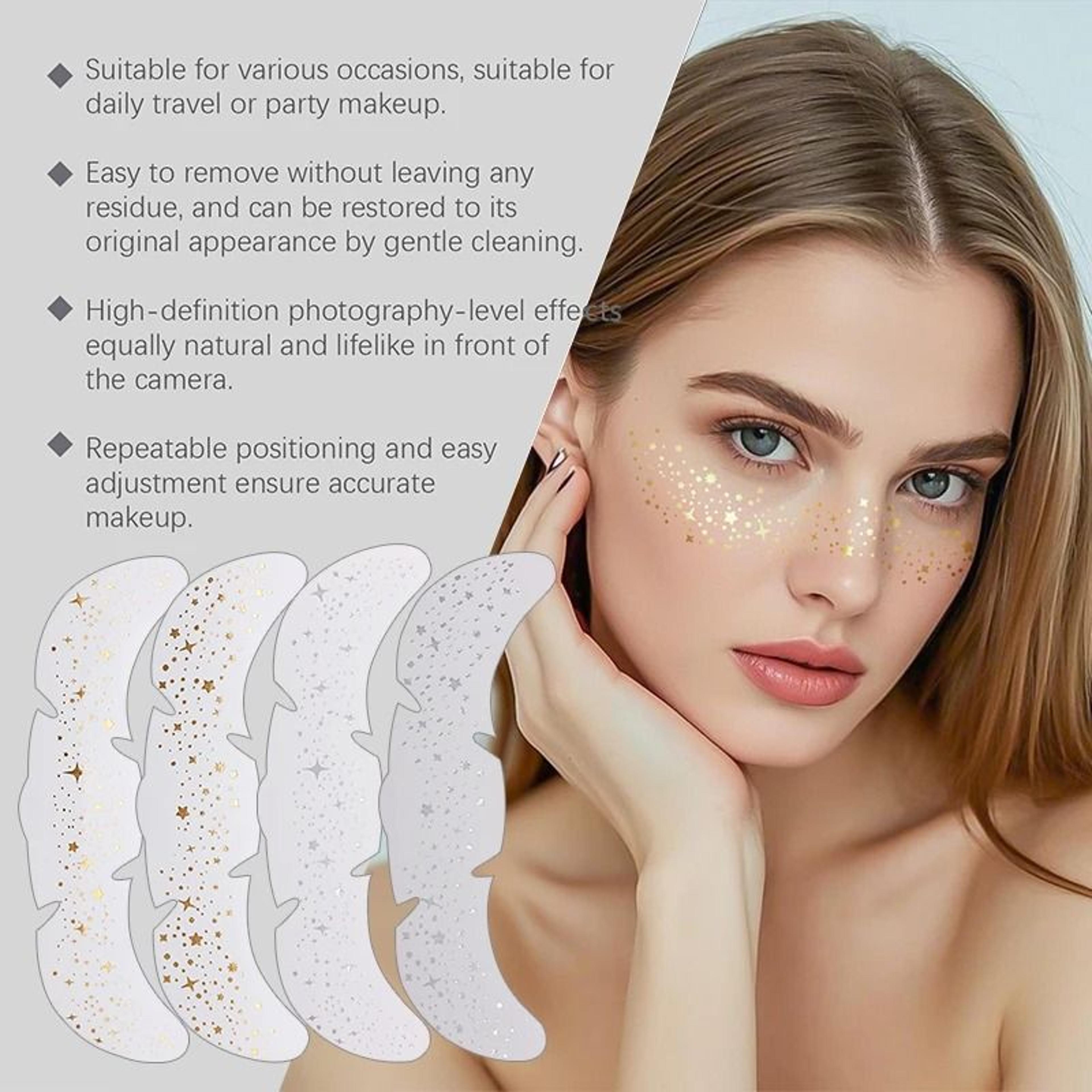GlowDot Temporary Freckles Tattoo Stickers Metallic Fake Freckles Makeup Stickers Gold Silver Face  4