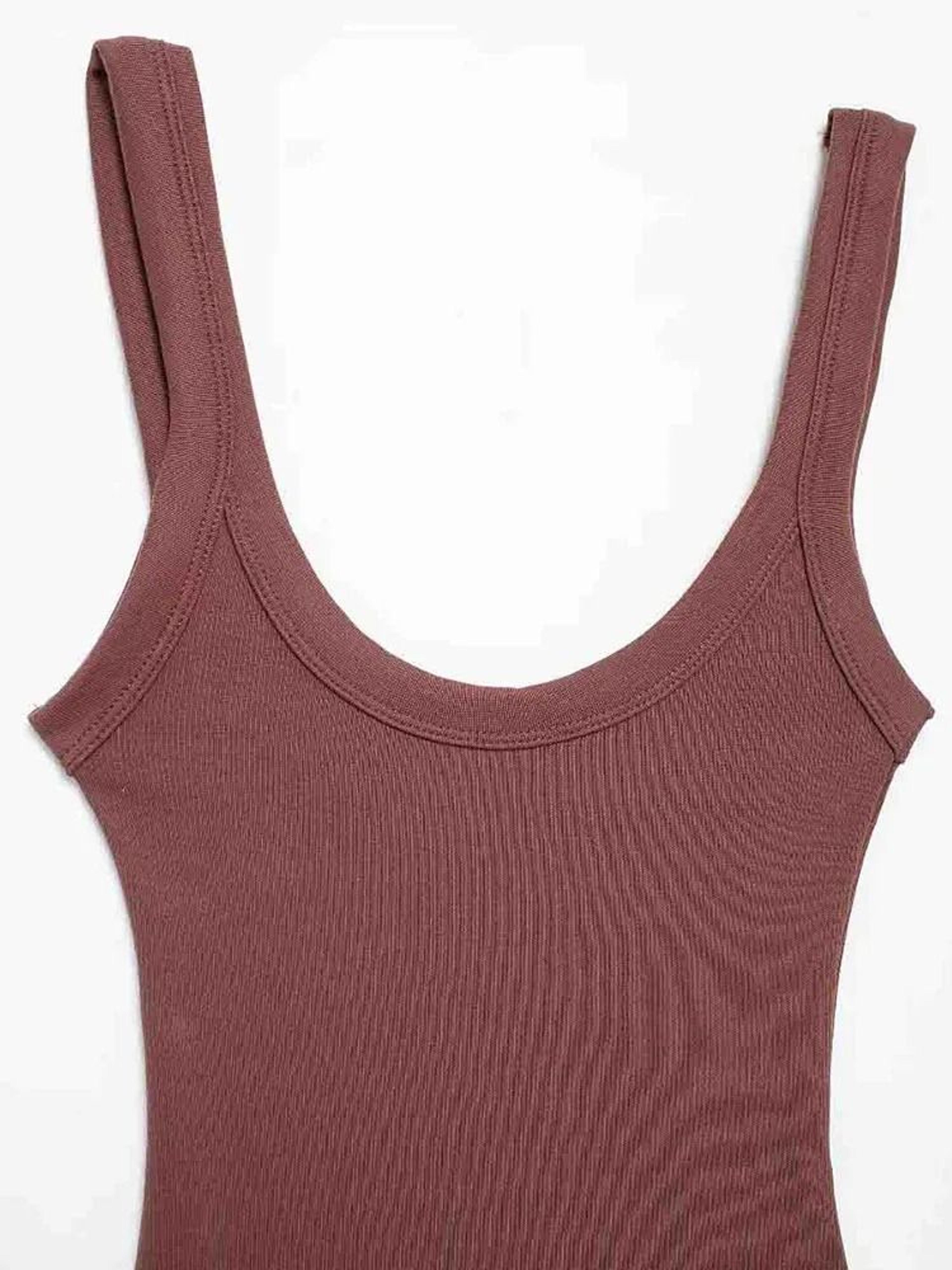 Womens Ribbed O Neck Bodysuit Stretch Snap Button Bodysuit Slim Fit Fashion Top 5