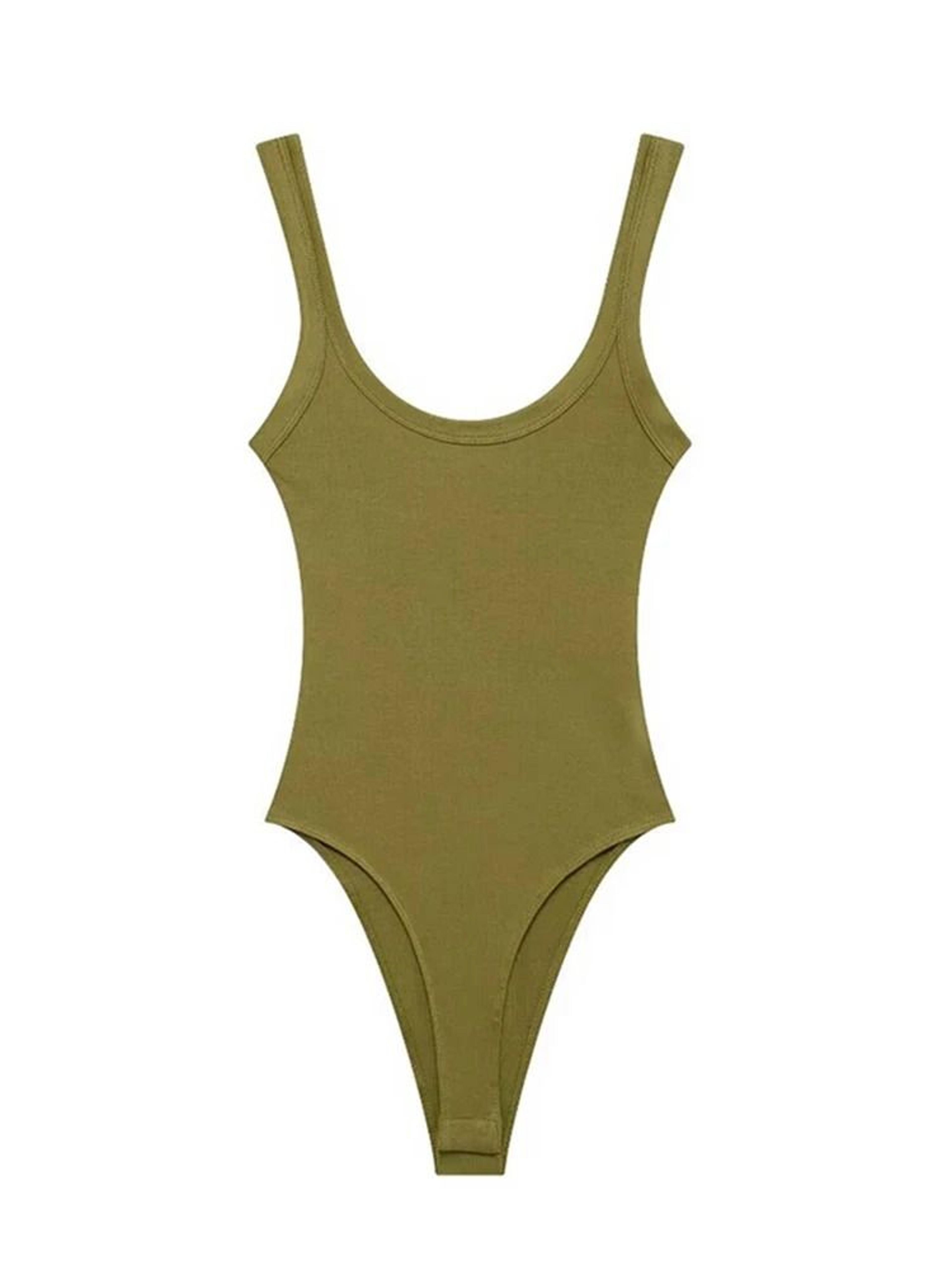 Womens Ribbed O Neck Bodysuit Stretch Snap Button Bodysuit Slim Fit Fashion Top 1
