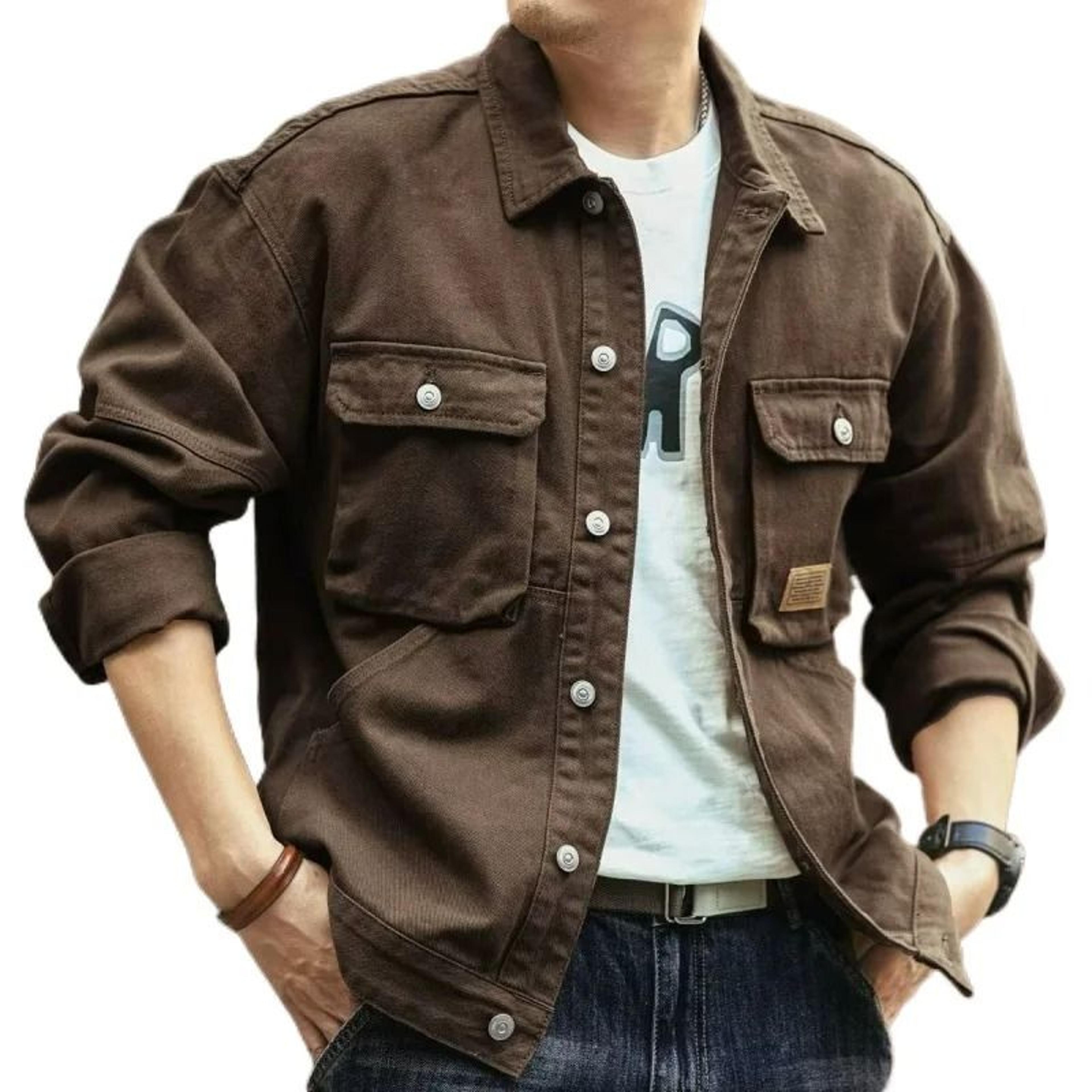 Vintage Mens Denim Workwear Jacket Heavyweight Washed French Style Autumn Winter Coat 1