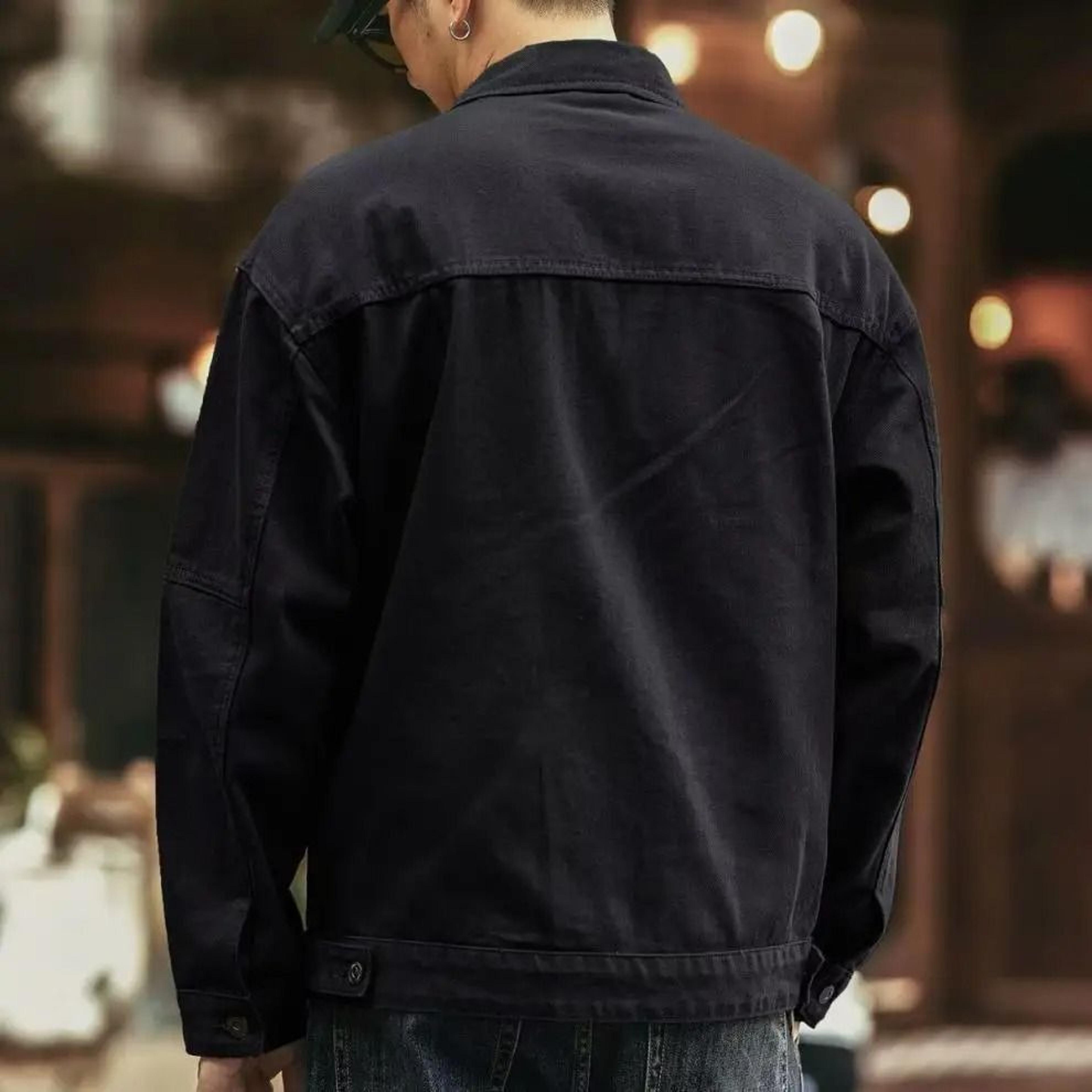 Vintage Mens Denim Workwear Jacket Heavyweight Washed French Style Autumn Winter Coat 4