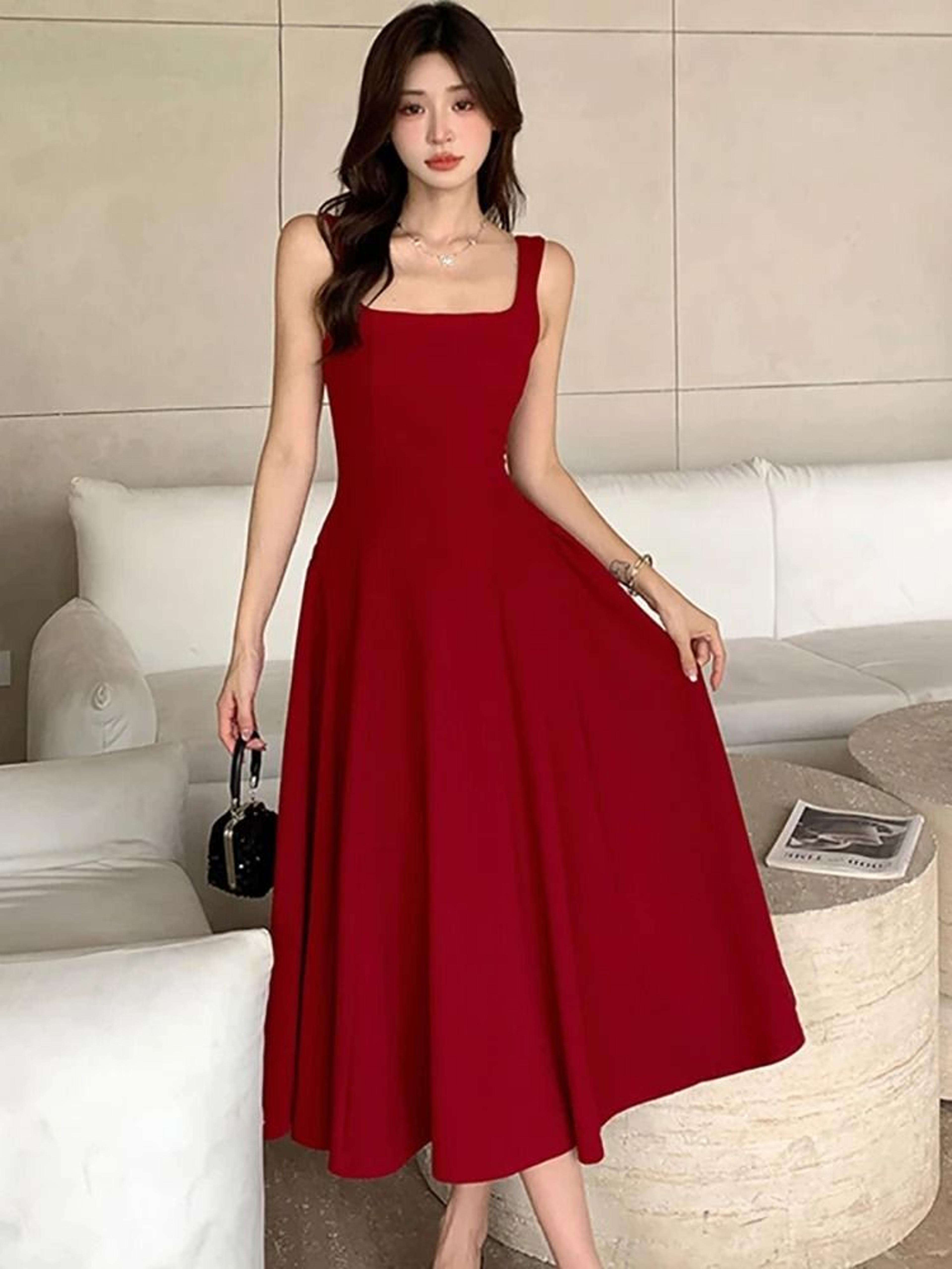 Elegant Square Neck Maxi Dress Womens Summer Party Dress Sleeveless Vintage Style Long Dress 7