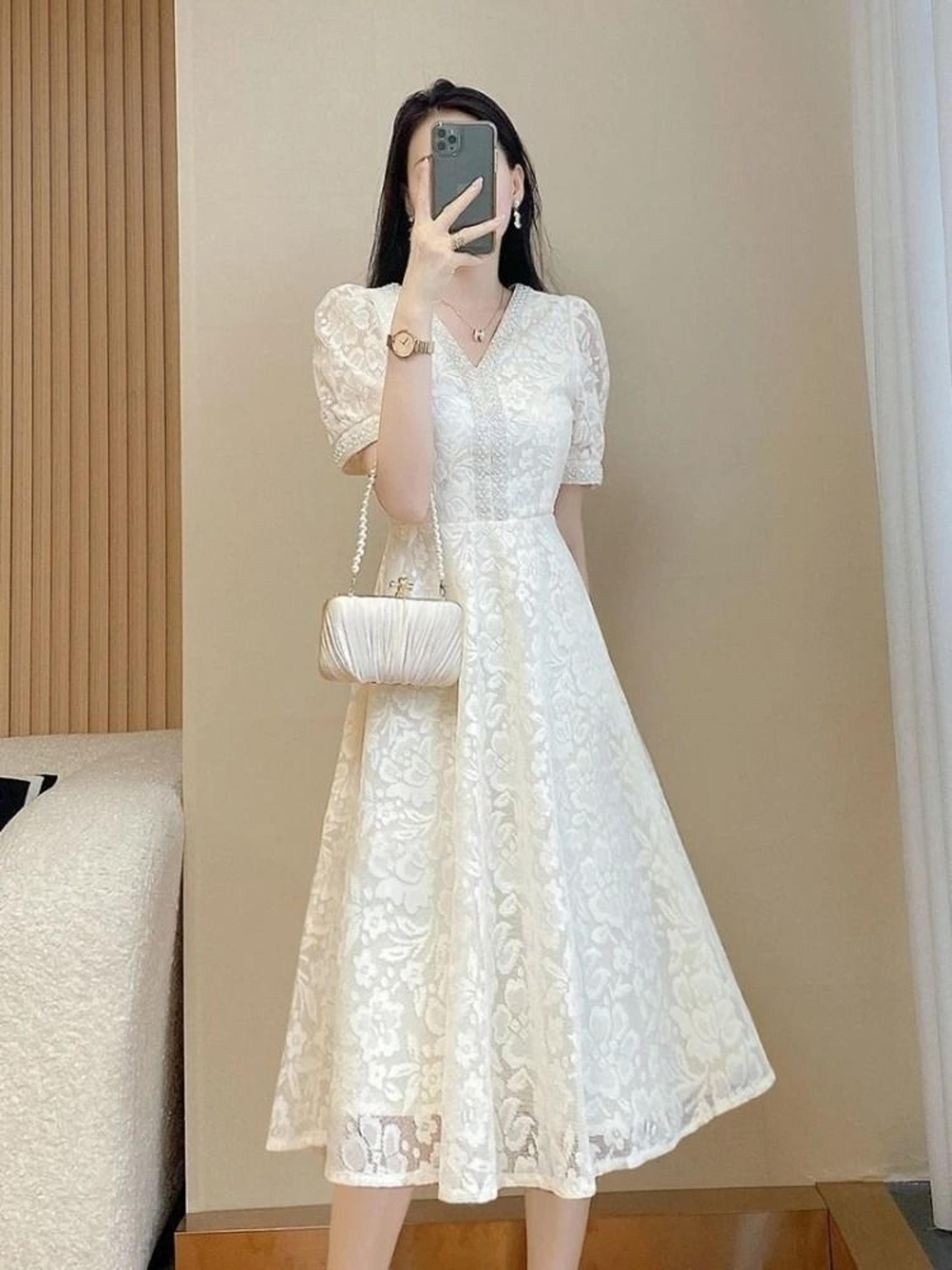 Elegant White Midi Dress Womens Formal Occasion Dress Luxury Birthday Party Dress 2