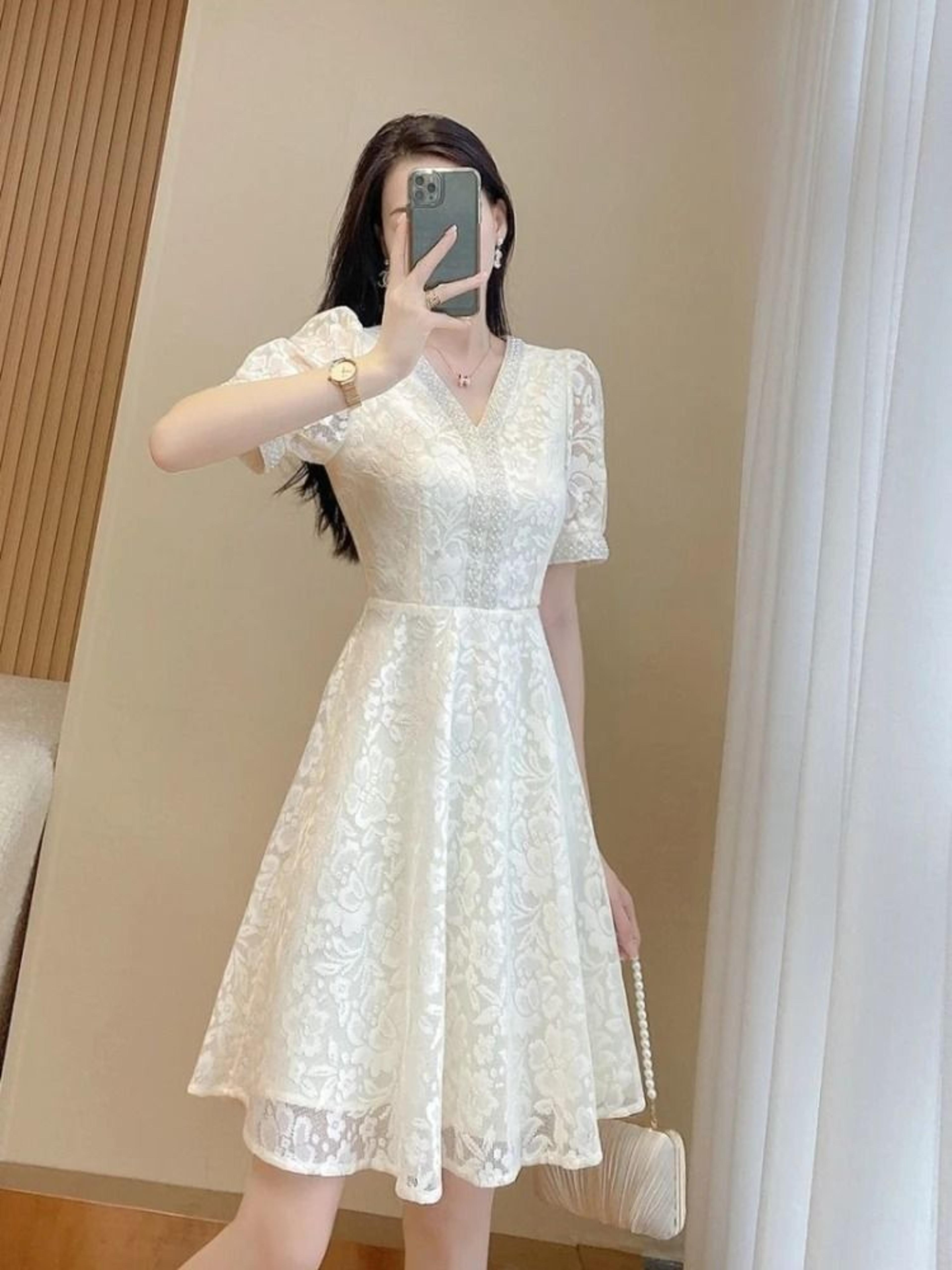 Elegant White Midi Dress Womens Formal Occasion Dress Luxury Birthday Party Dress 5