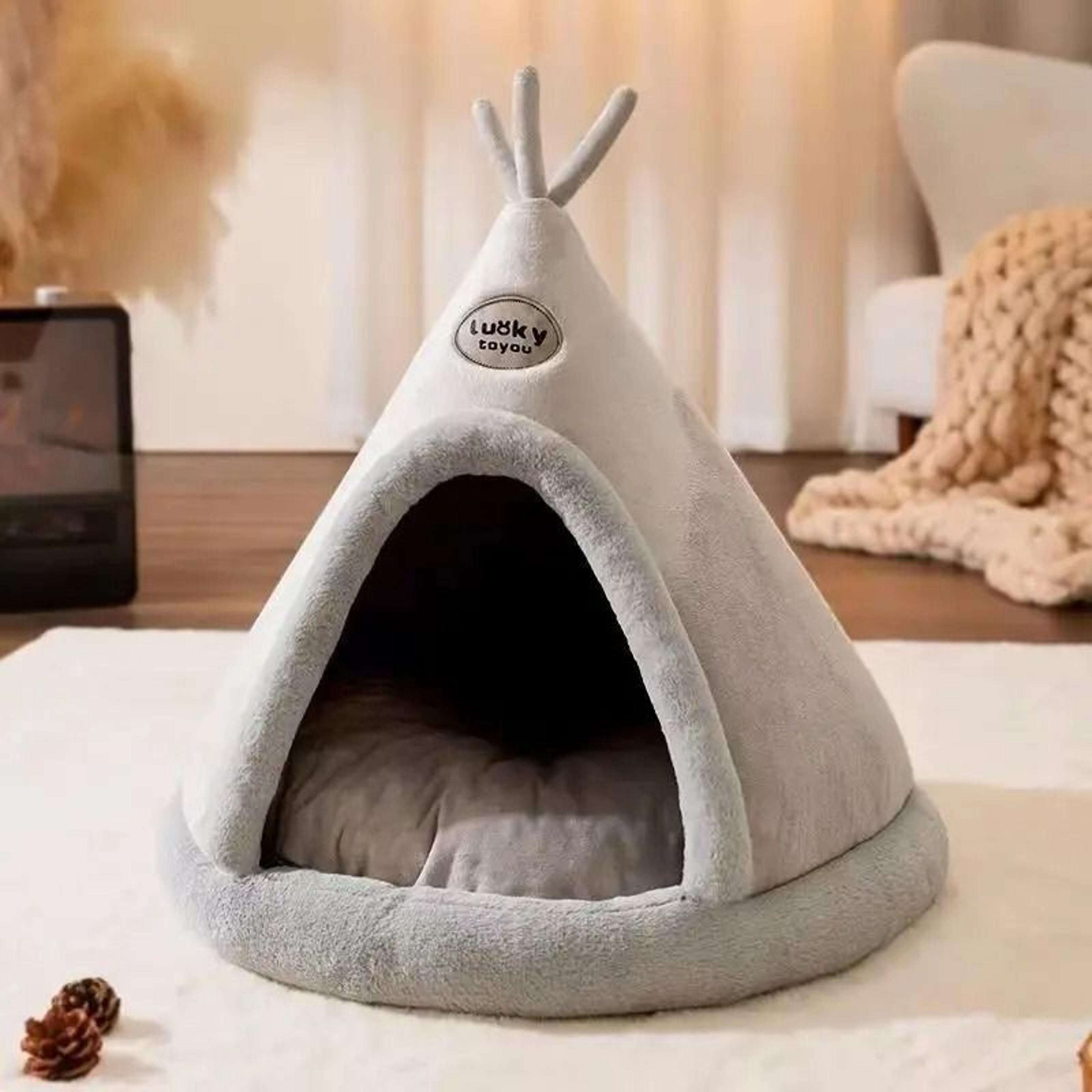 Cozy Enclosed Cat House Bed With Removable Cushion For All Season Comfort 2