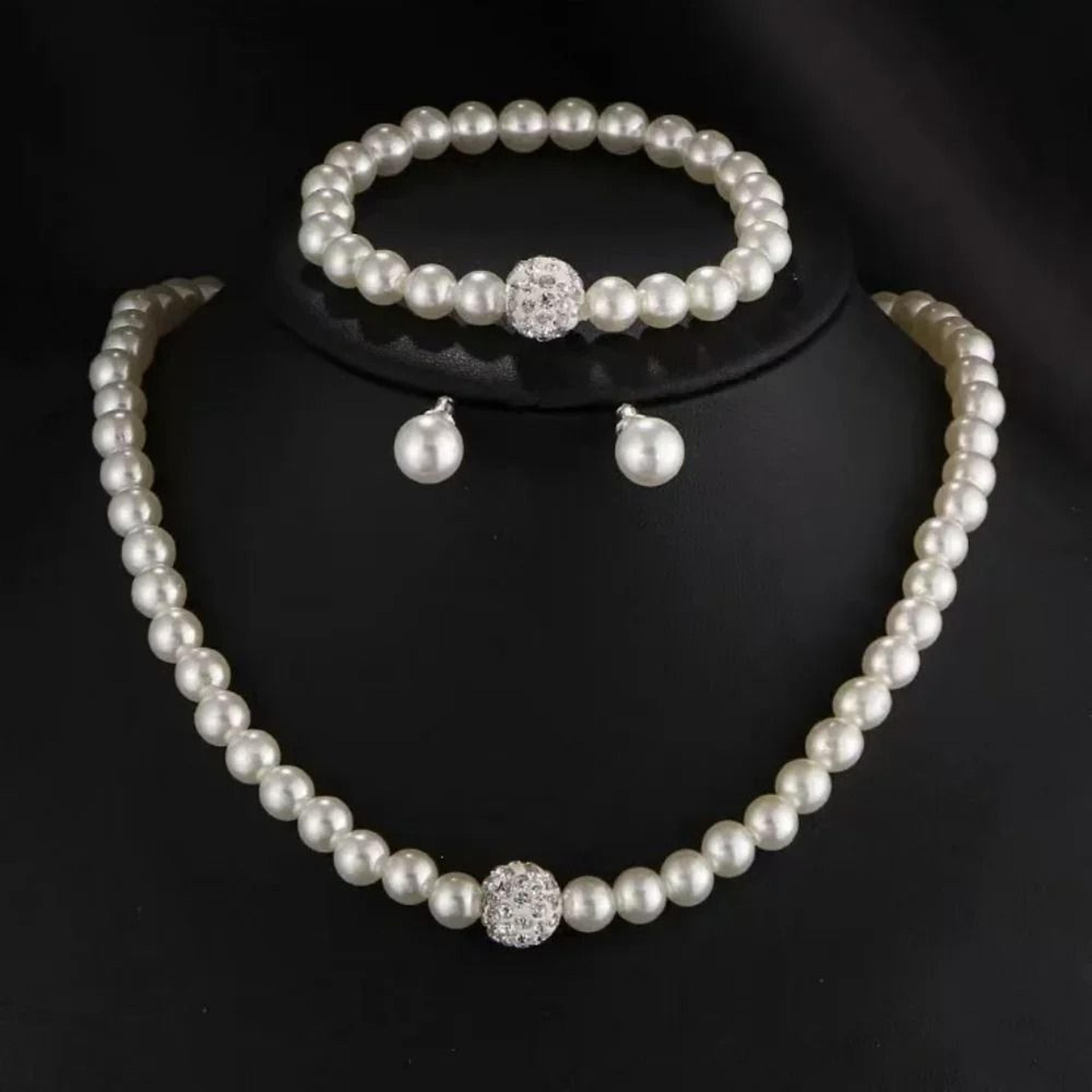 elegant pearl bridal jewelry set necklace bracelet earrings crystal accent