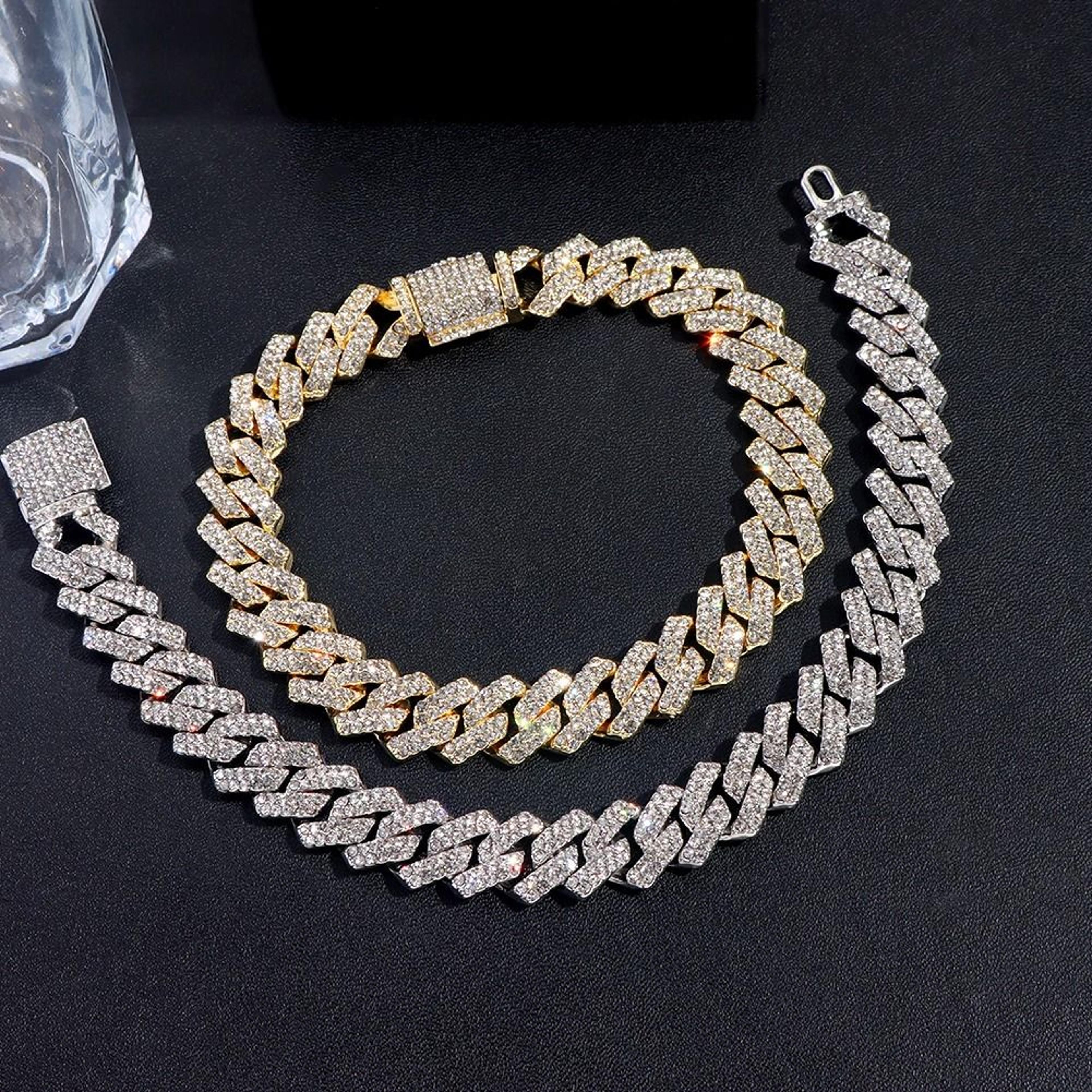 mens iced out cuban bracelet rhombus design diamond look chain
