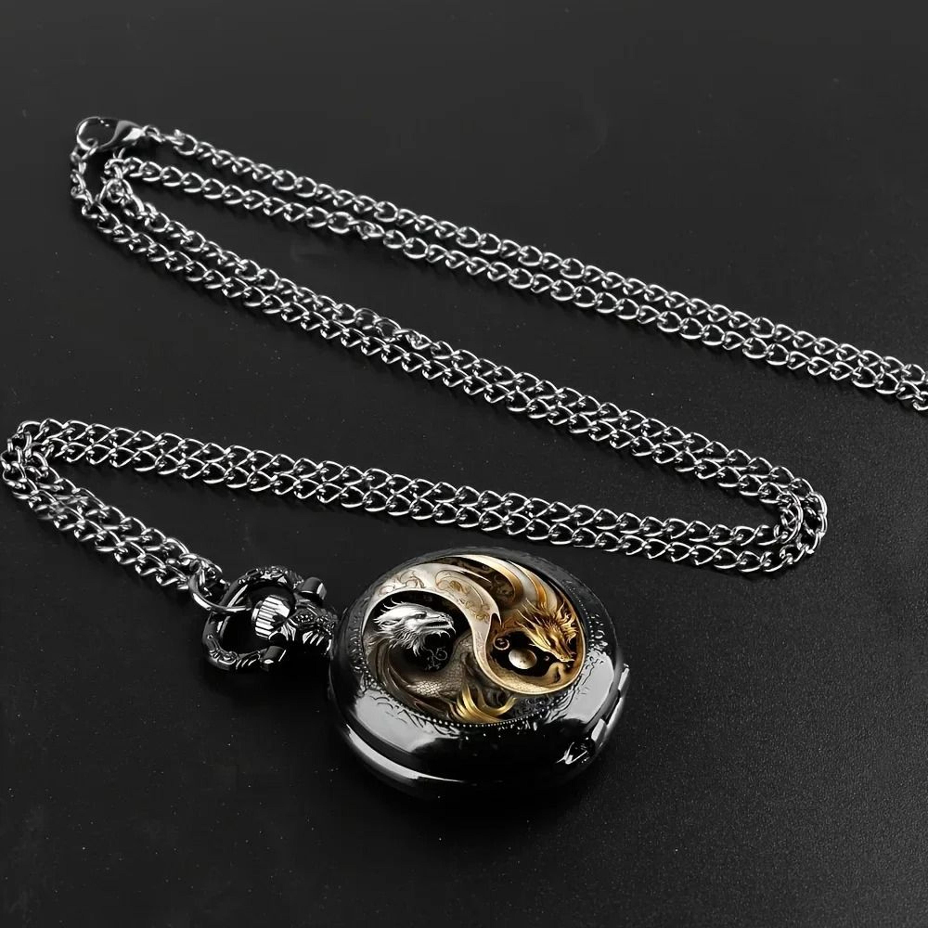 Retro Dragon Pocket Watch Quartz Vintage Antique Style Pendant Watch 12