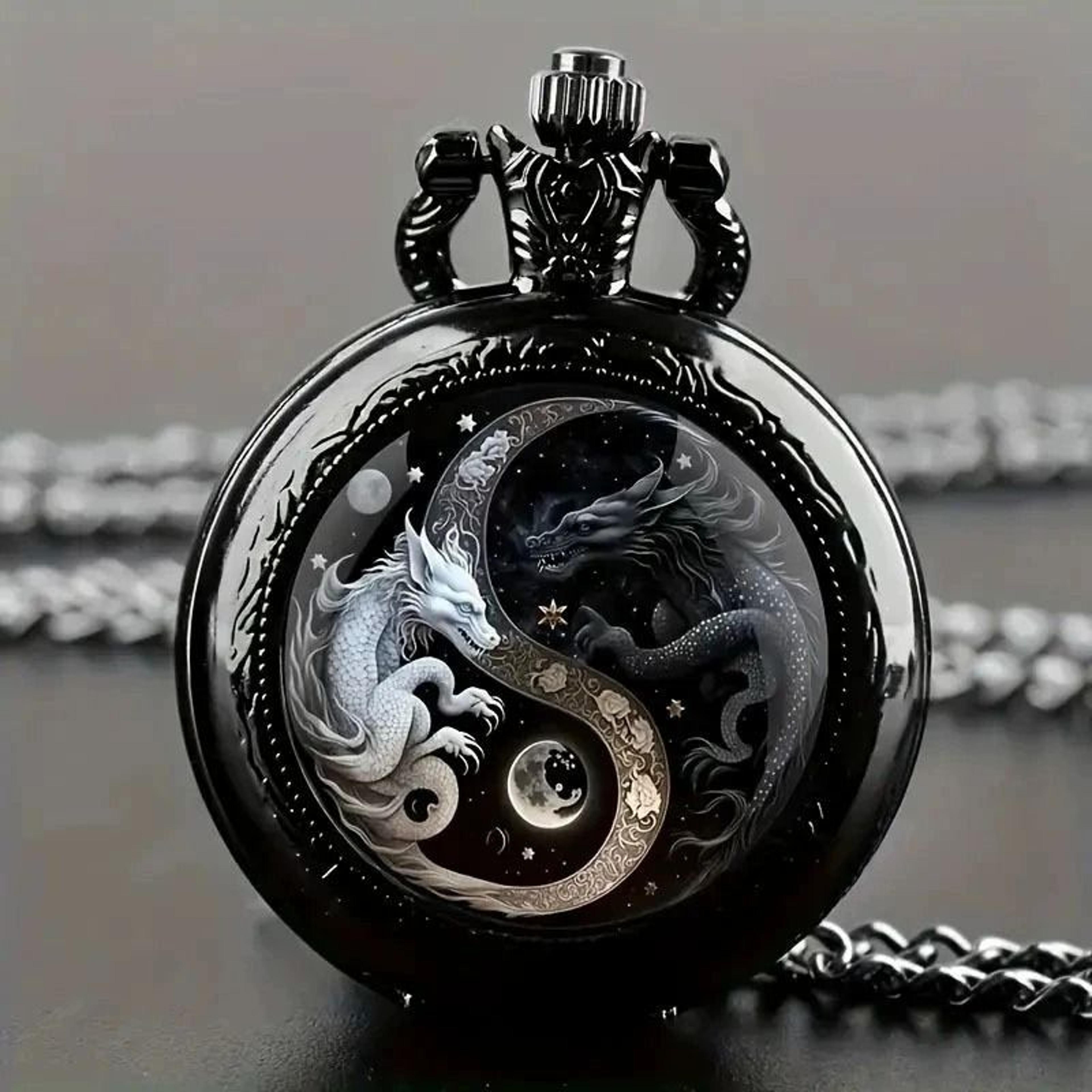 Retro Dragon Pocket Watch Quartz Vintage Antique Style Pendant Watch 4