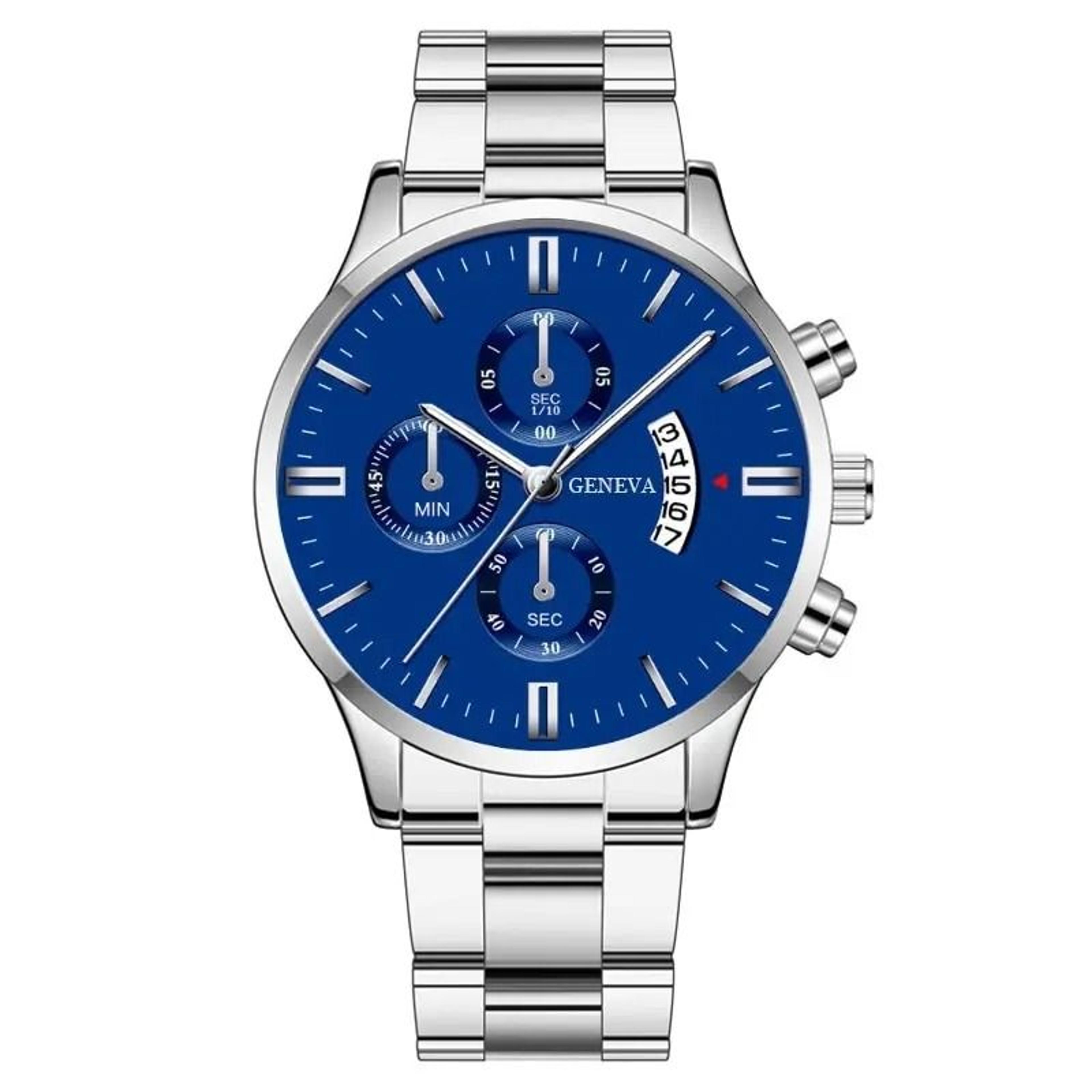 Mens Luxury Watch Stainless Steel Wrist Watch Quartz Business Calendar Silver 1
