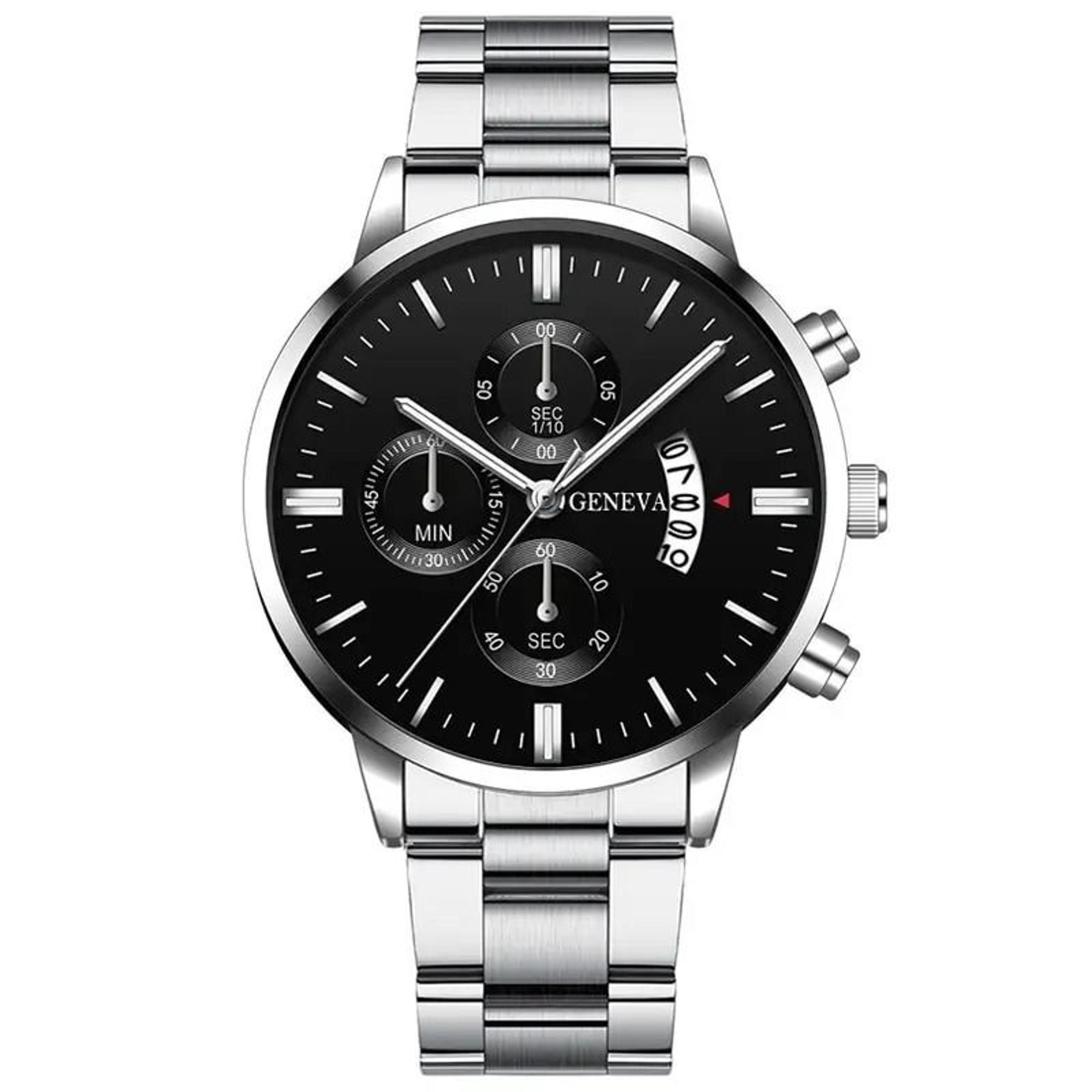 Mens Luxury Watch Stainless Steel Wrist Watch Quartz Business Calendar Silver 2